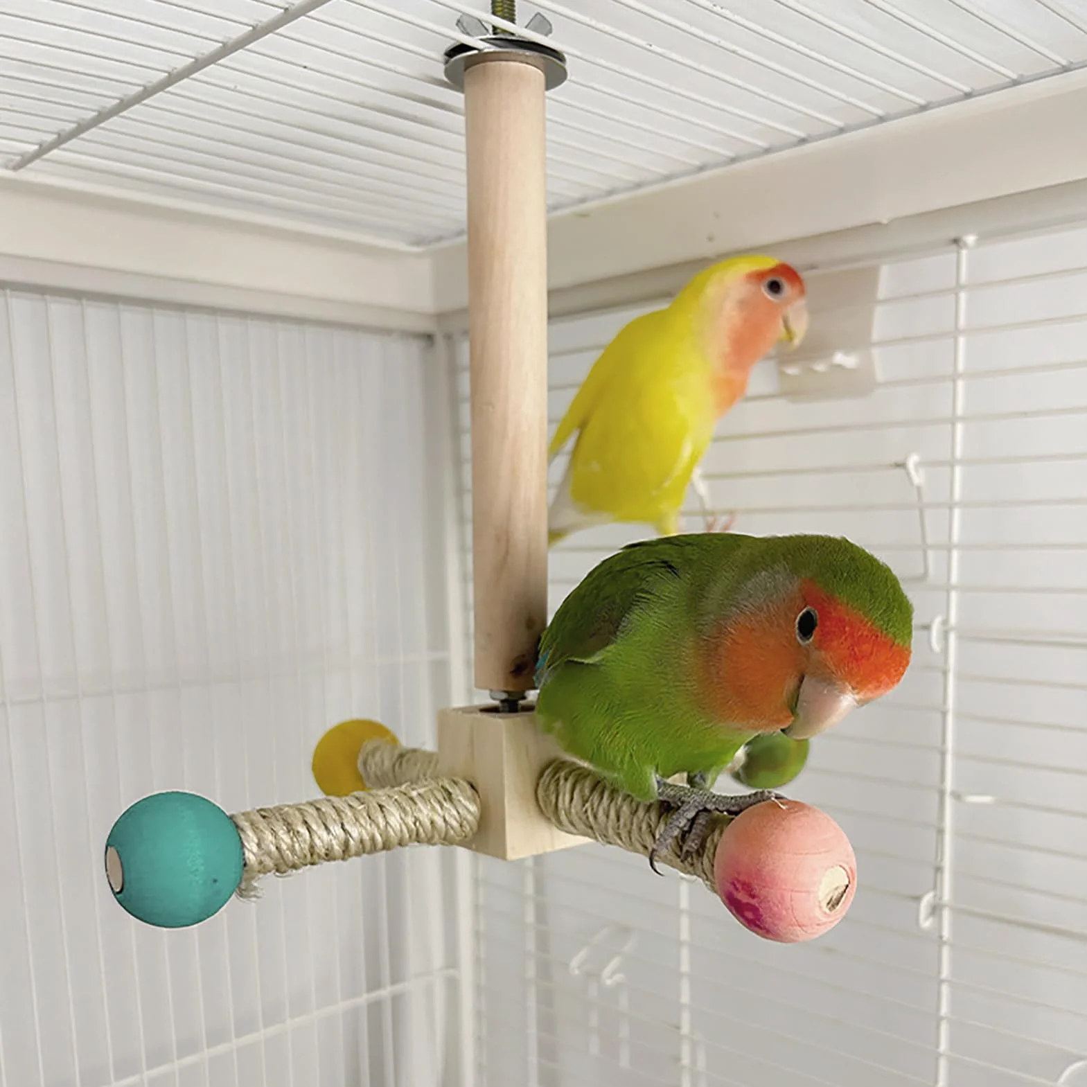 Giocattoli per Uccelli di Legno Parco Giochi per Pappagalli Giostra Accessori Gabbia Posatoio Colorato