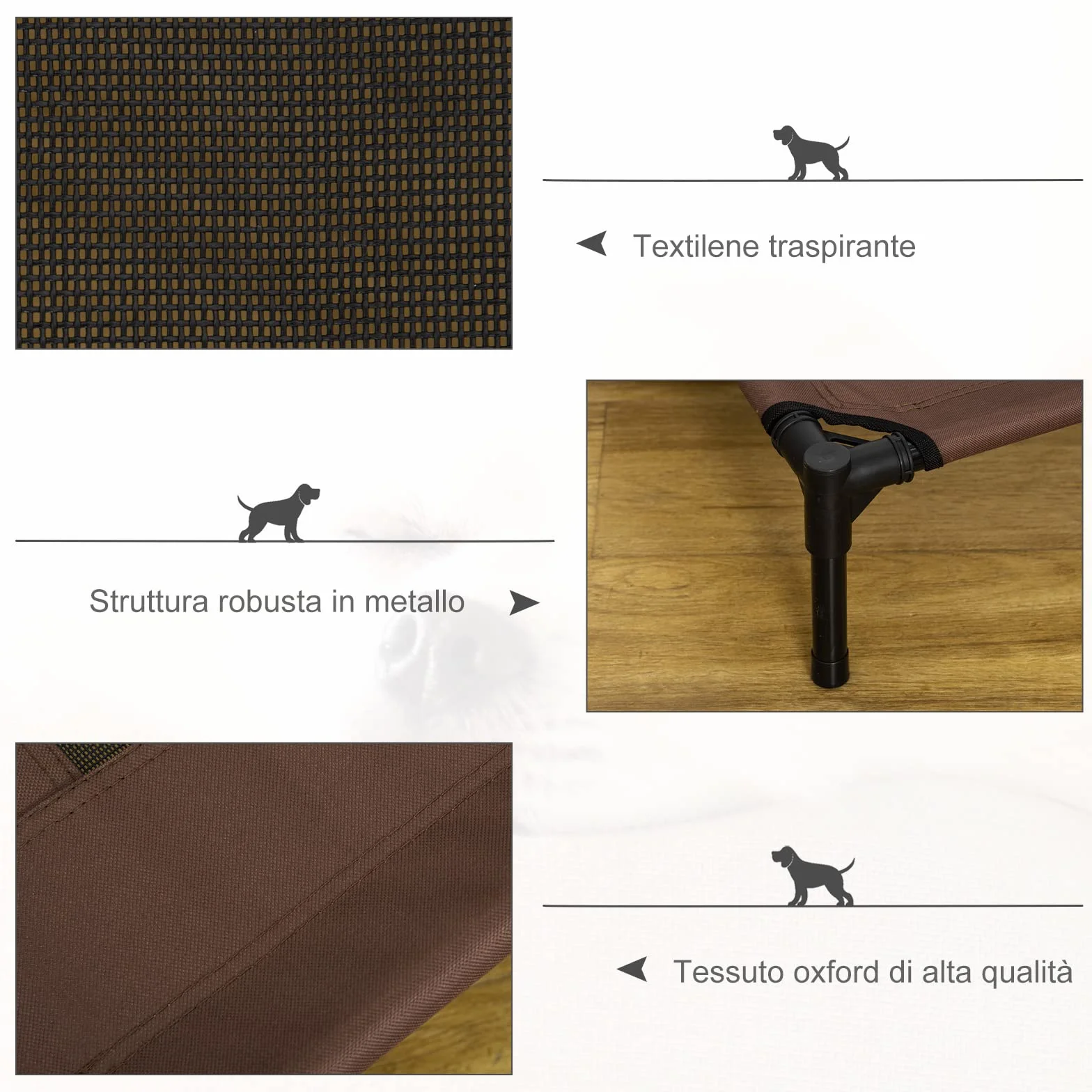 PawHut Brandina per Cani in Metallo e Tessuto Oxford Traspirante 92x76x18 cm Marrone e Nero