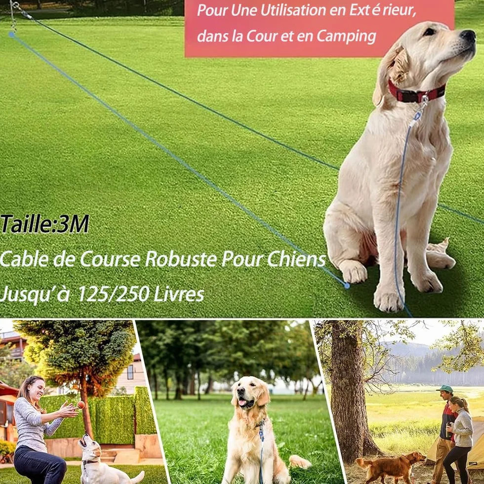 Cavo di fissaggio per cani 300 cm per cani forti | Cavo da corsa robusto per cani fino a 250 libbre | Linea di corsa per cani per esterni, cortile e campeggio