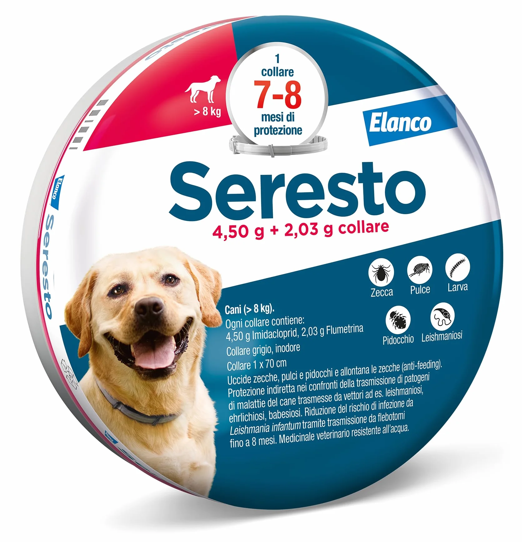 Seresto collare antiparassitario per cani oltre 8 kg elimina pulci zecche pidocchi protezione leishmaniosi 8 mesi