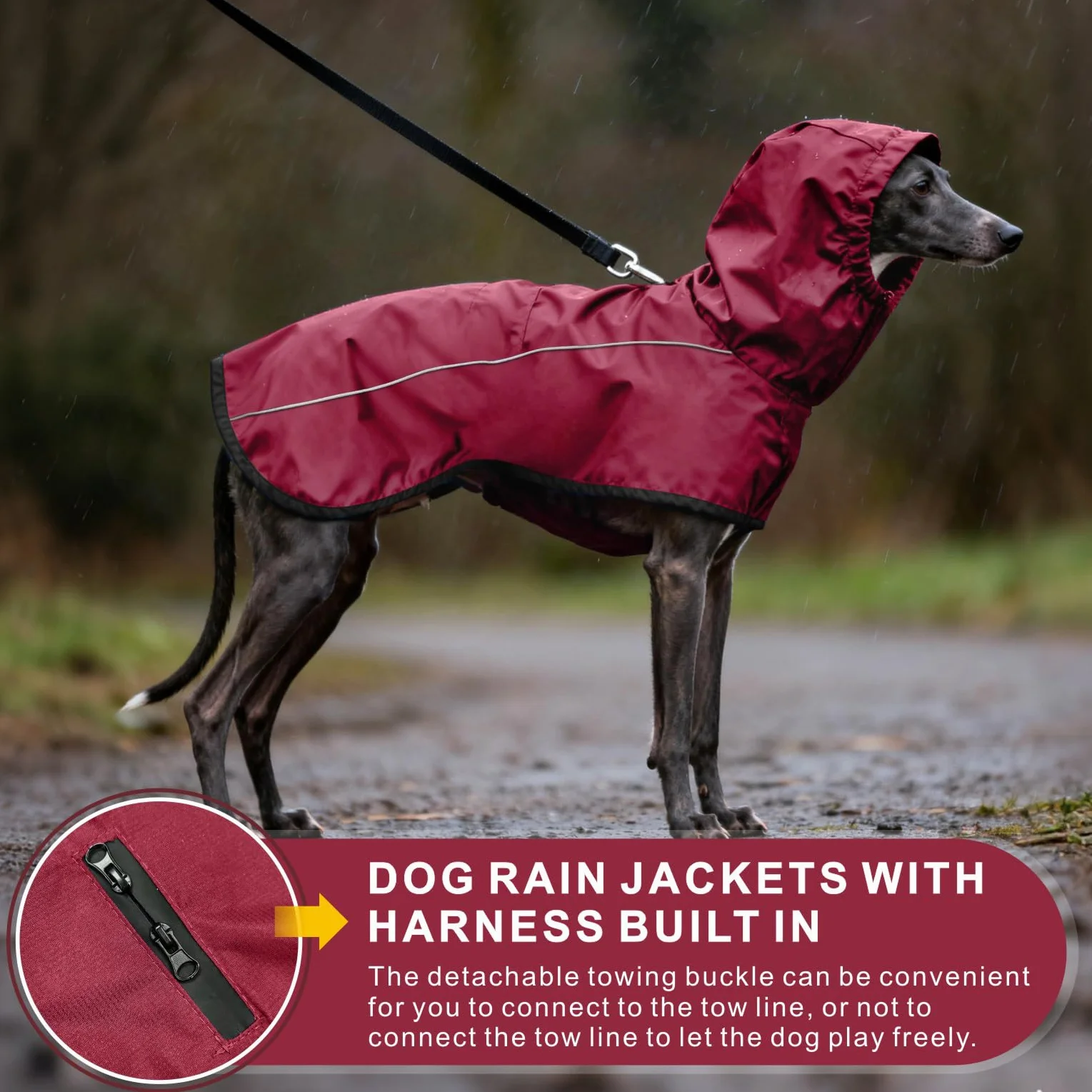 Giacca da Impermeabile per Cani Cappuccio Riflettente Cappuccio da Pioggia per Animali Domestici Poncho con Vestiti per Cani Piccoli e Medi (Rosso, S)