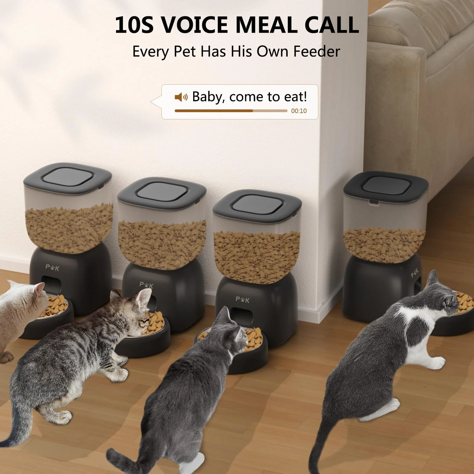 PUPPY KITTY Cady Distributore Automatico Cibo Gatti, 3L Dispenser Cibo Gatti con 10S Registrazion, Durata Della Batteria fino a 180 giorni, Orari di Mangiatoia Personalizzati, 1-4 Pasti al Giorno