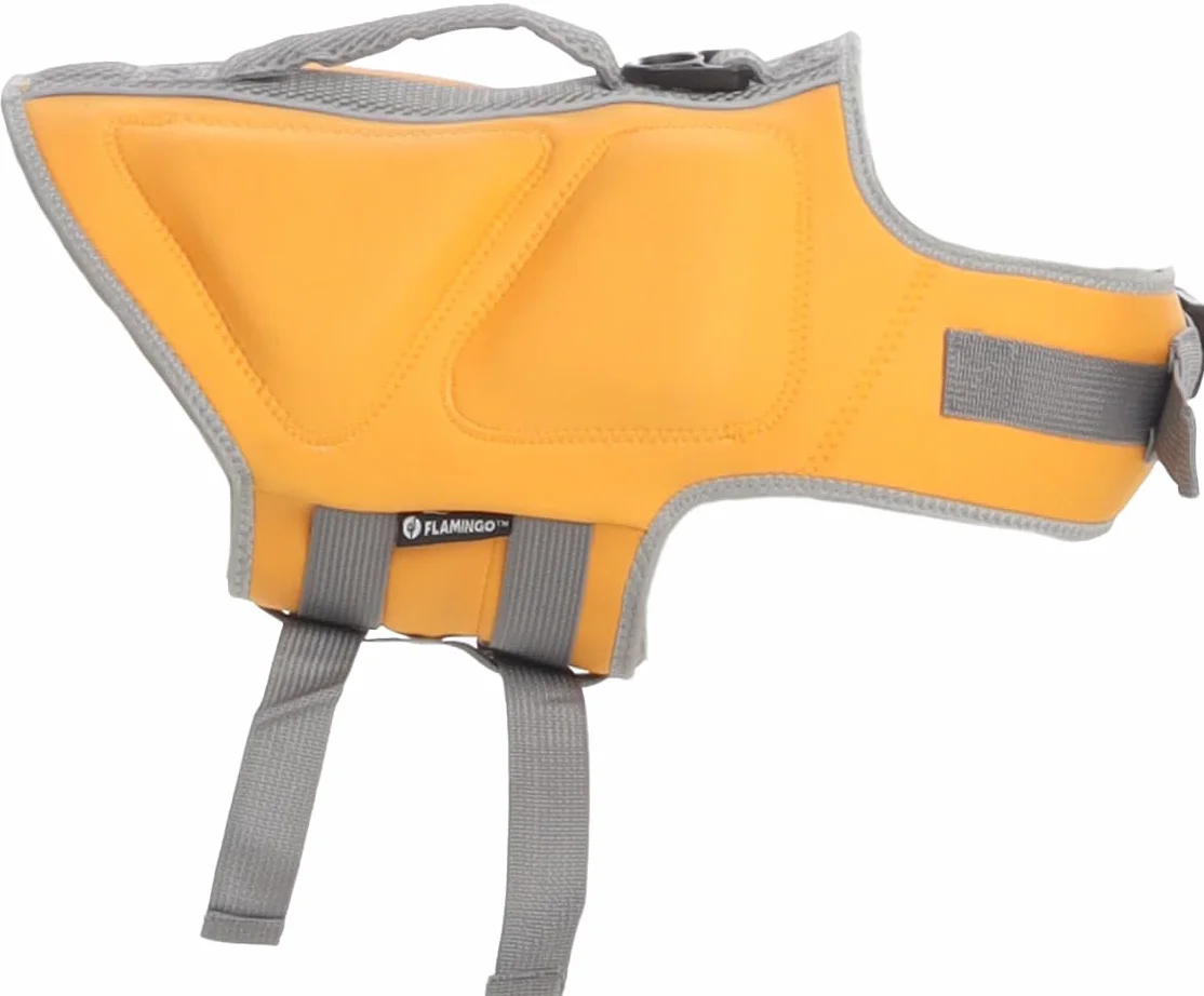 Flamingo Swimmy giubbotto salvagente cane giallo XS poliestere schiuma EPE regolabile bande riflettenti