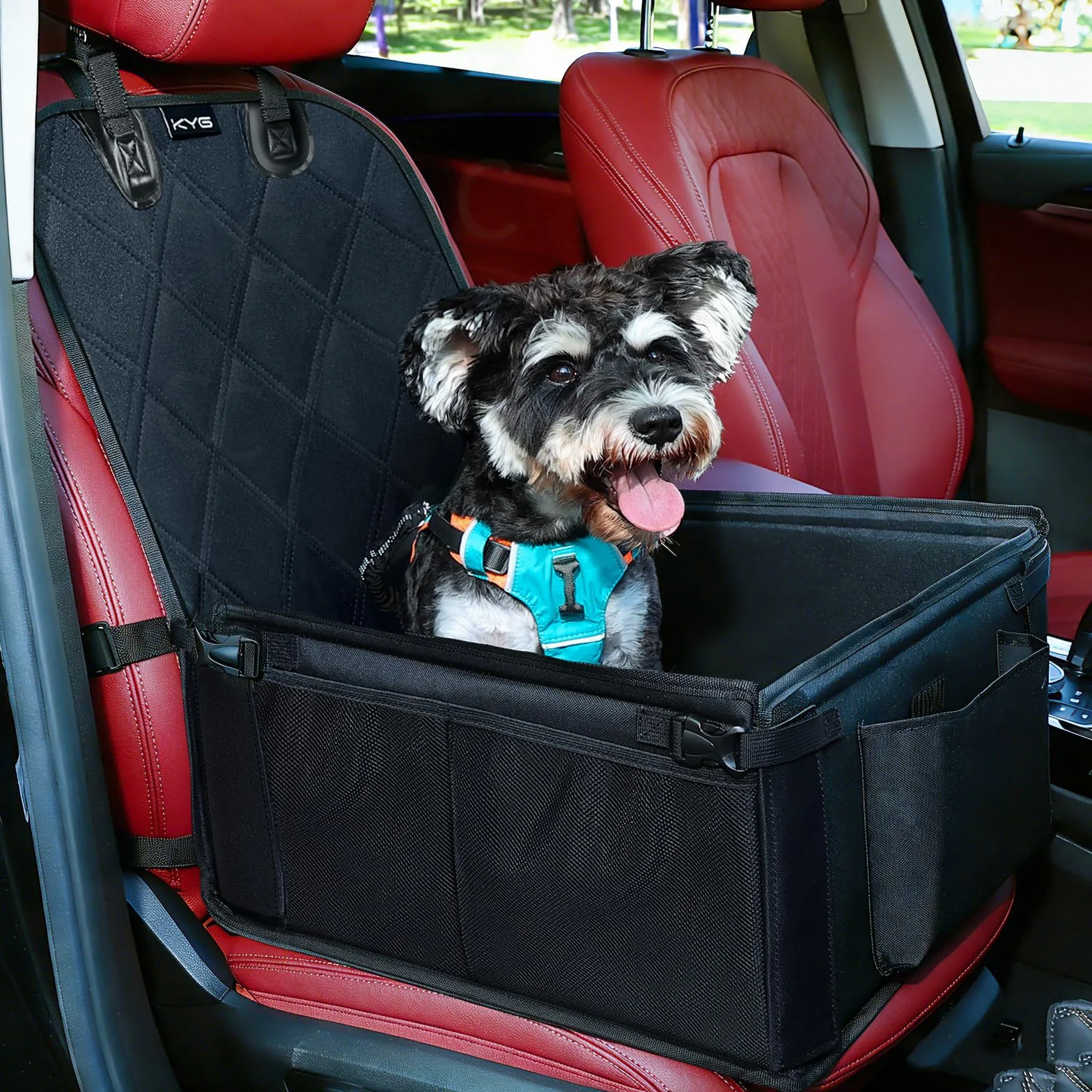 KYG Seggiolino auto per cani – particolarmente stabile, impermeabile, antiscivolo e antigraffio per cani di piccola taglia – per passeggero e sedile posteriore (nero)