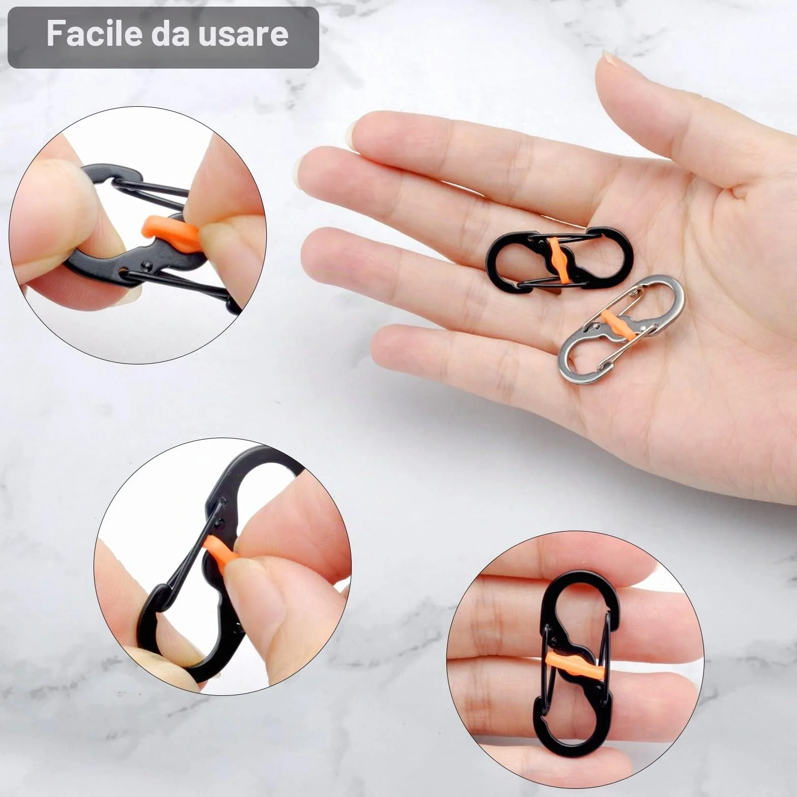 Mini Moschettone a Forma di S in Acciaio Inox 10 Pezzi per Attività All'aperto Campeggio Antifurto Portachiavi
