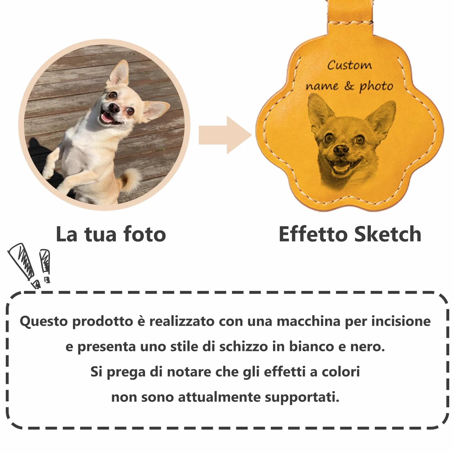 Portachiavi Personalizzato per Cani o Gatti con Foto e Nome, Accessorio in Pelle Inciso, Regalo per Amanti Animali
