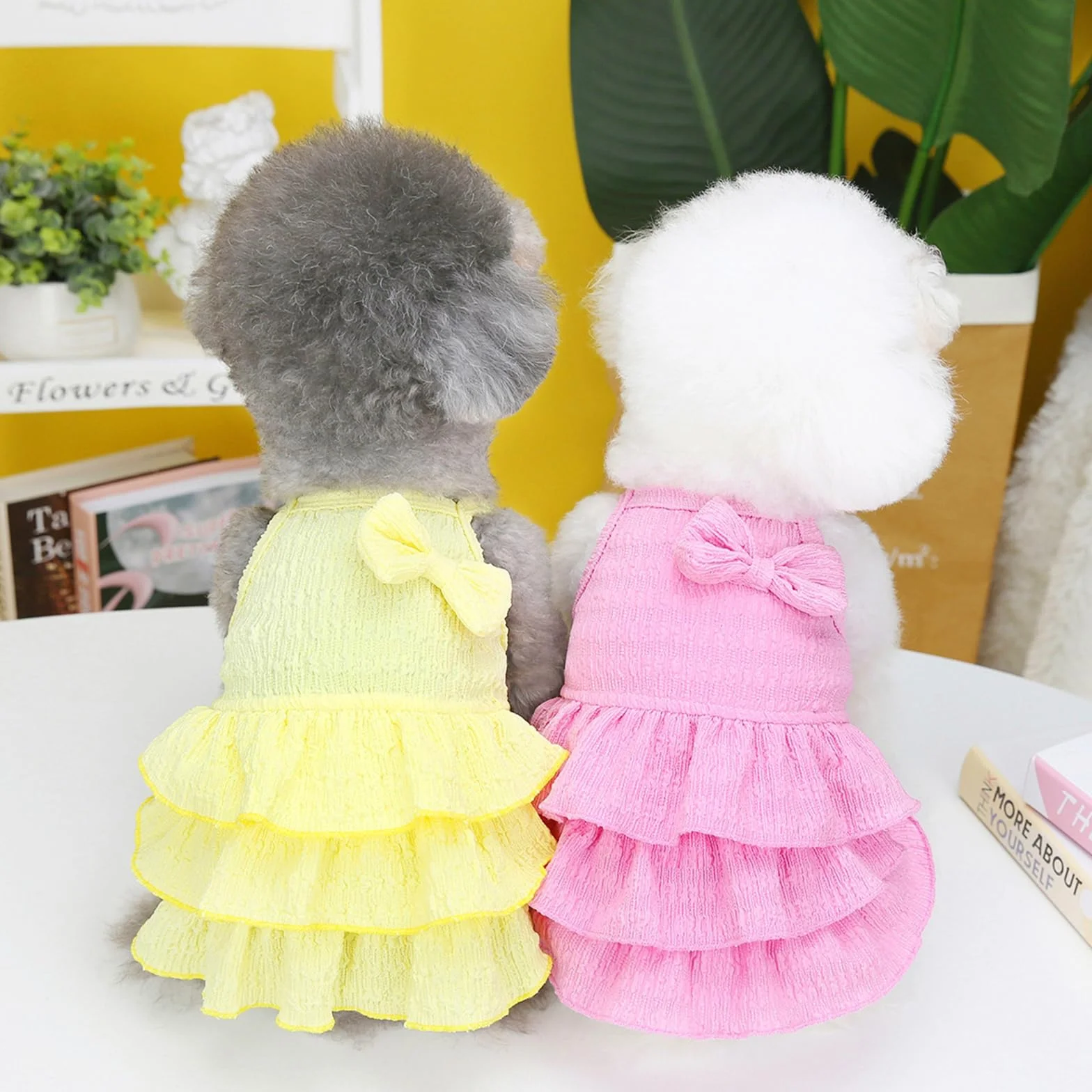 Vestito estivo per cani piccoli e medi con fiocco rosa L (3-4) per Yorkie Chihuahua