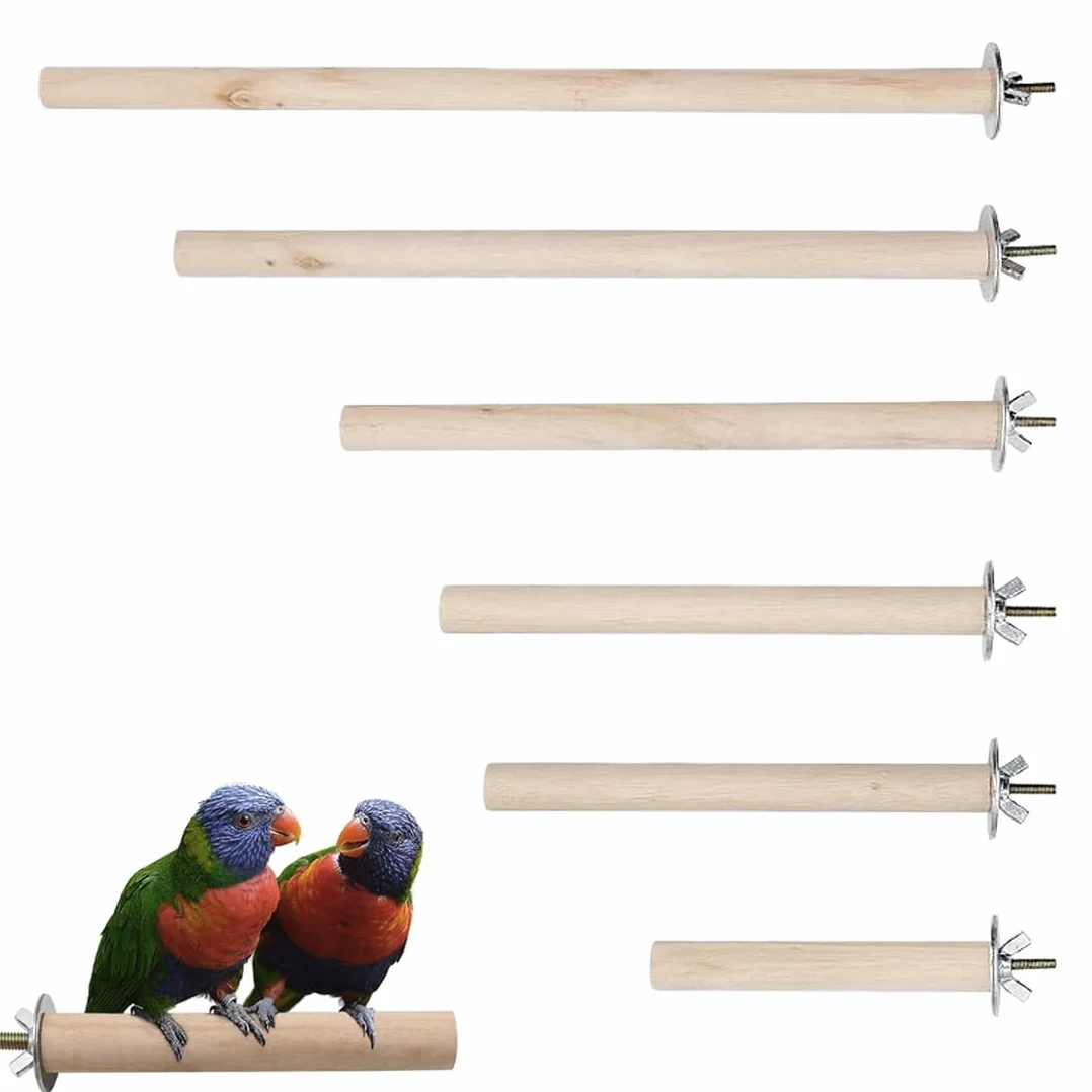 Posatoio per Pappagalli in Legno, 6 Pezzi, Giochi per Uccelli Accessorio per Gabbia per Cacatua e Parrocchetto