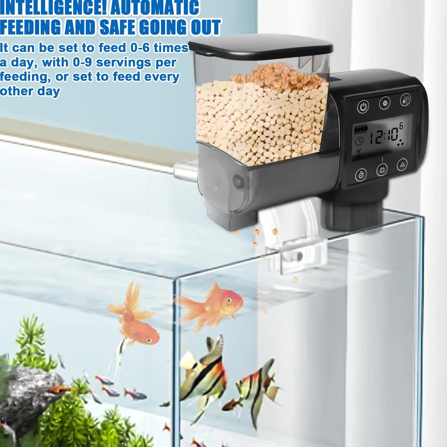 Alimentatore automatico per acquario, 250 ml, distributore automatico di alimenti per acquario, alimentazione a batteria, mangiatoia per pesce con cibo per pesci per vacanze