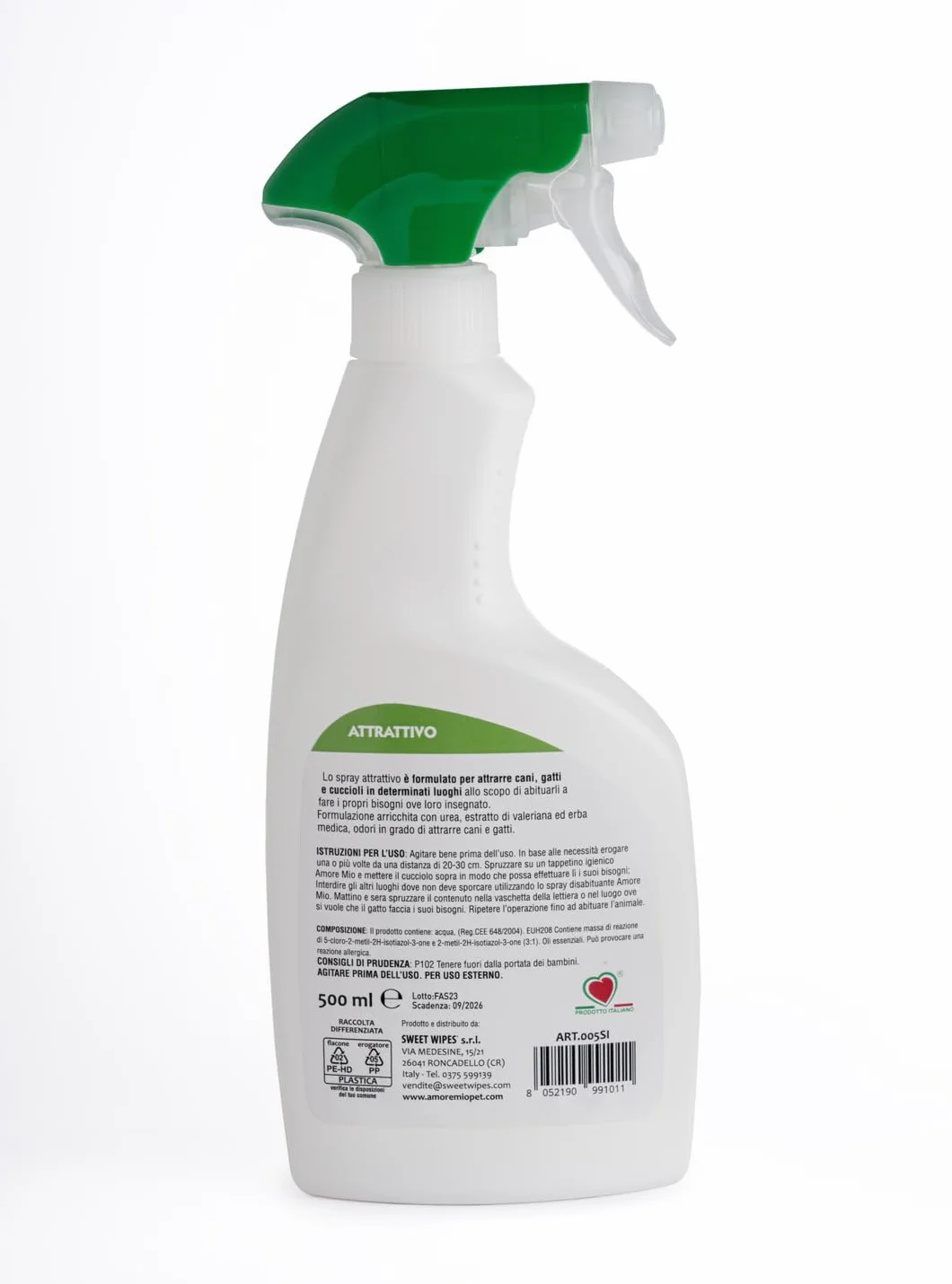 Amore Mio | Spray Attrattivo per Cani, Gatti e Cuccioli, Prodotto Educativo per Addestramento Lettiera, Traversina, Abituante, Spray Correttore per Animali Domestici - 500 ml