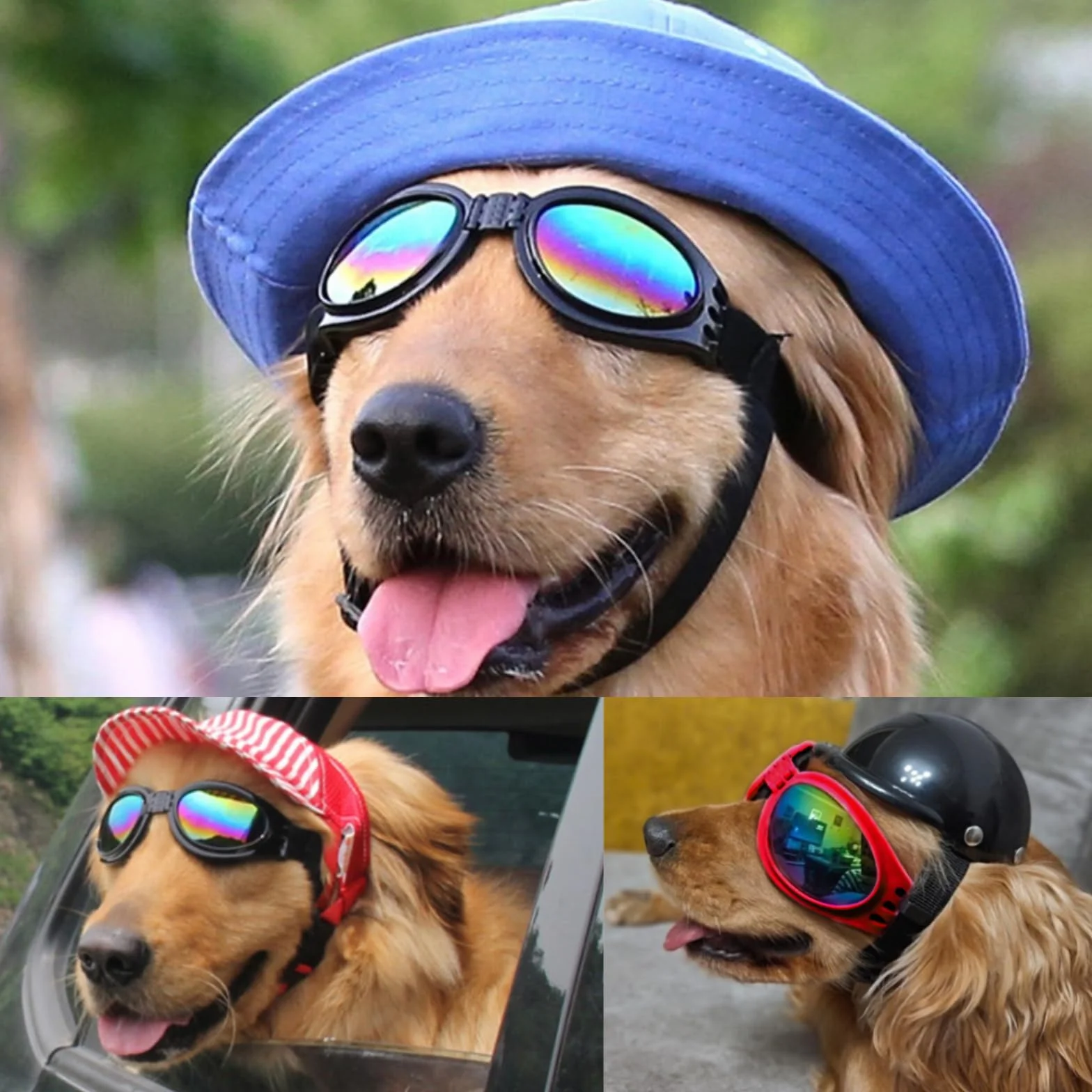 TYXHXTF 2 Pcs Occhiali per Cani, Occhiali da Sole e protettivi per Cani di Taglia Piccola, con Cinturini Regolabili e Pieghevole, Anti UV, Impermeabili, Antivento, Anti Appanamento