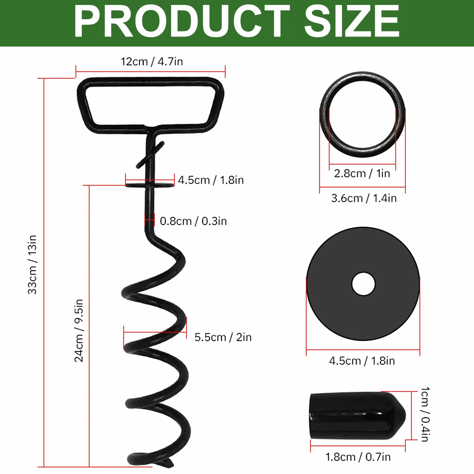 Picchetti per Cani, Modello a Spirale Trapezoidale Ancoraggio per Cani Terra, Anti-impigliamento a 360° Resistente Picchetto per Canis, per Esterni, Giardino, Cortile（Nero）