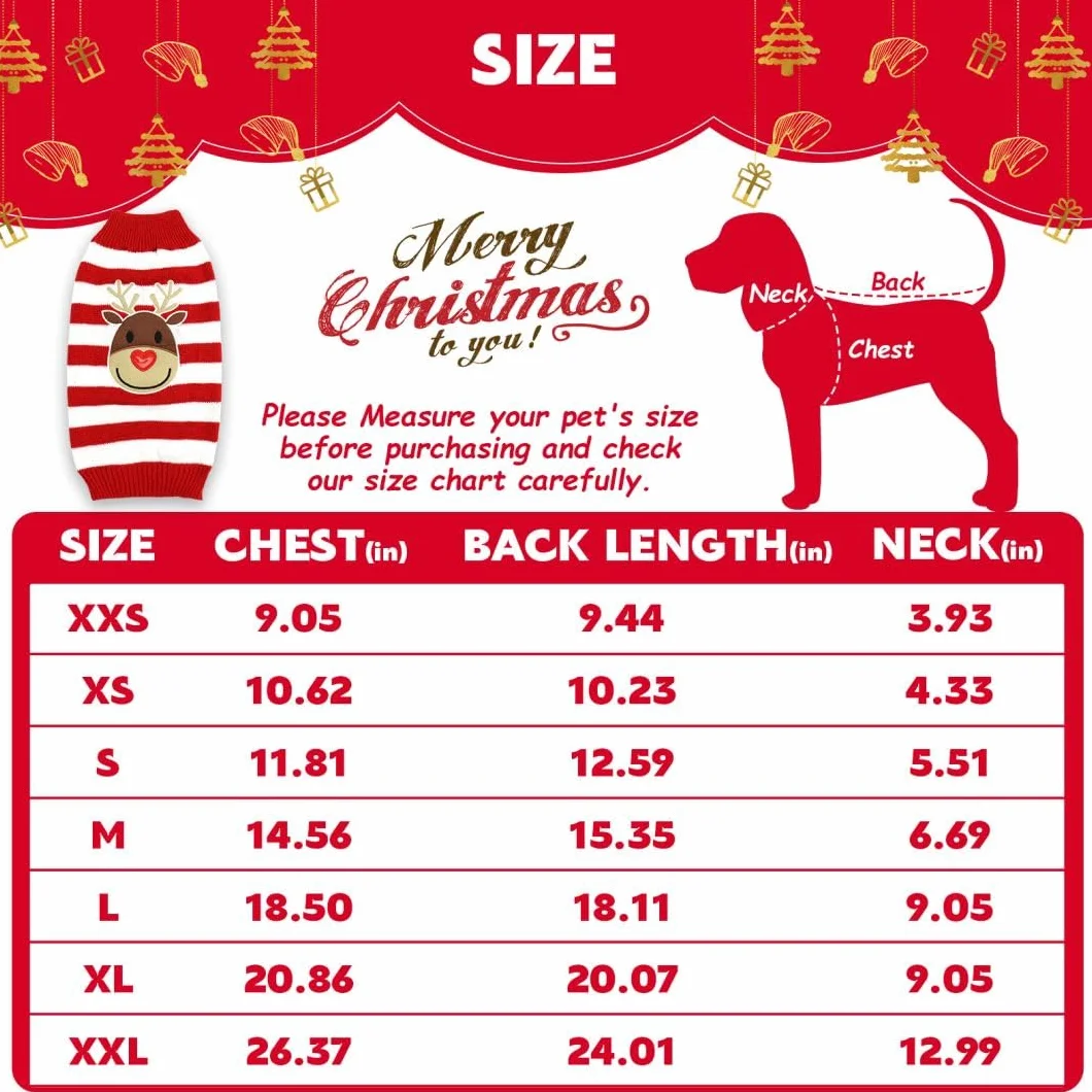 Maglione Natalizio per Cane Gatto Inverno Caldo Renna Taglia Piccola Media Grande Bianco XXS