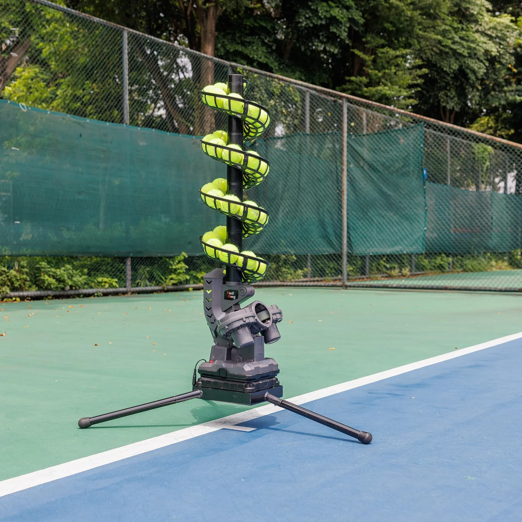 Furlihong 3807BH Macchina da tennis con base triangolare, velocità regolabile, oscillante sinistra/destra superiore/inferiore