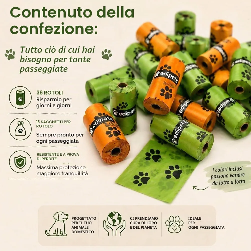Edipets Sacchetti Cane Biodegradabili 540 pezzi Extra Spesso a prova di Perdite non Profumati