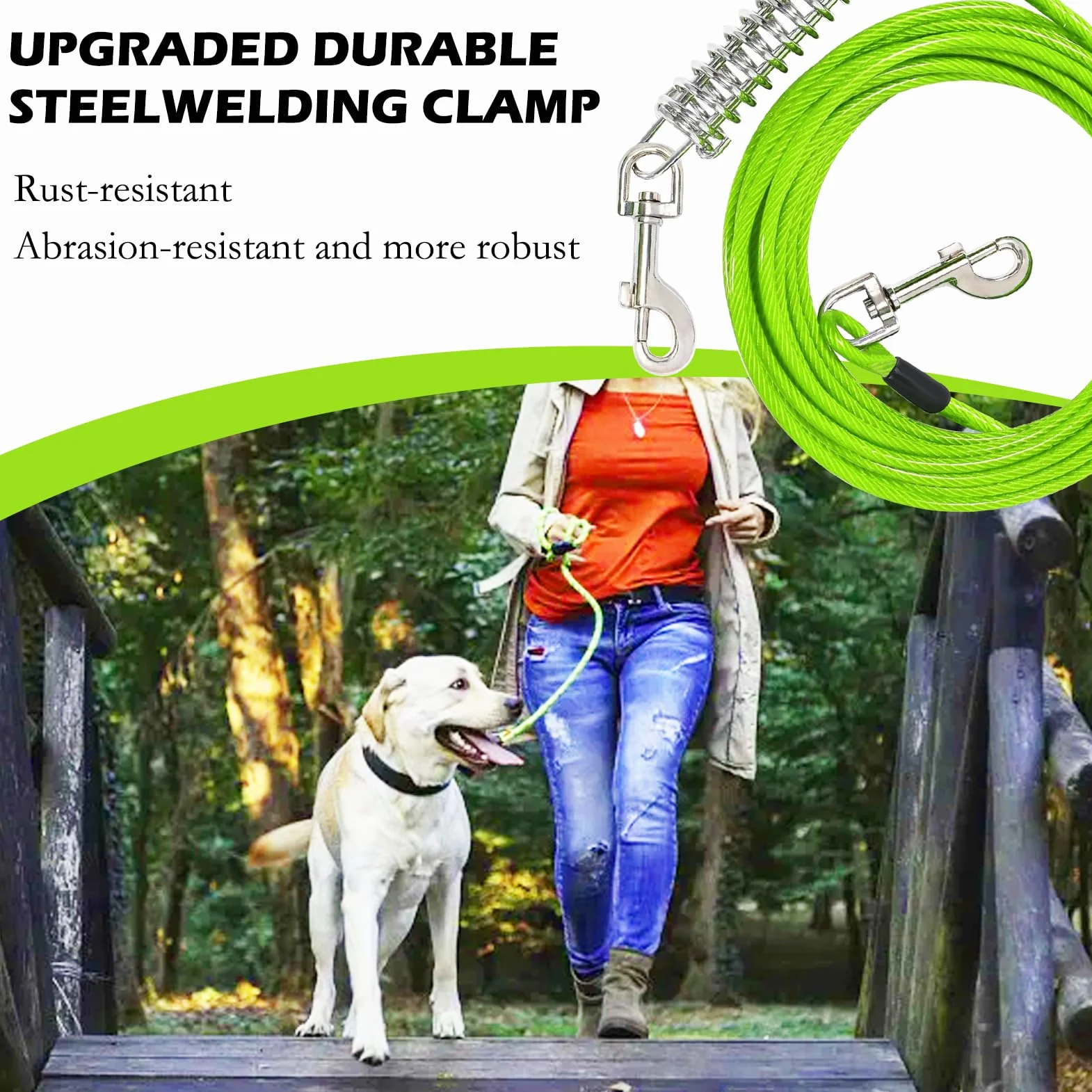 Cavo per legare il cane, 15m,verde, per esterni,con chiusura a vite, con corridore per cani per cortile e campeggio,guinzaglio per animali domestici per giardino
