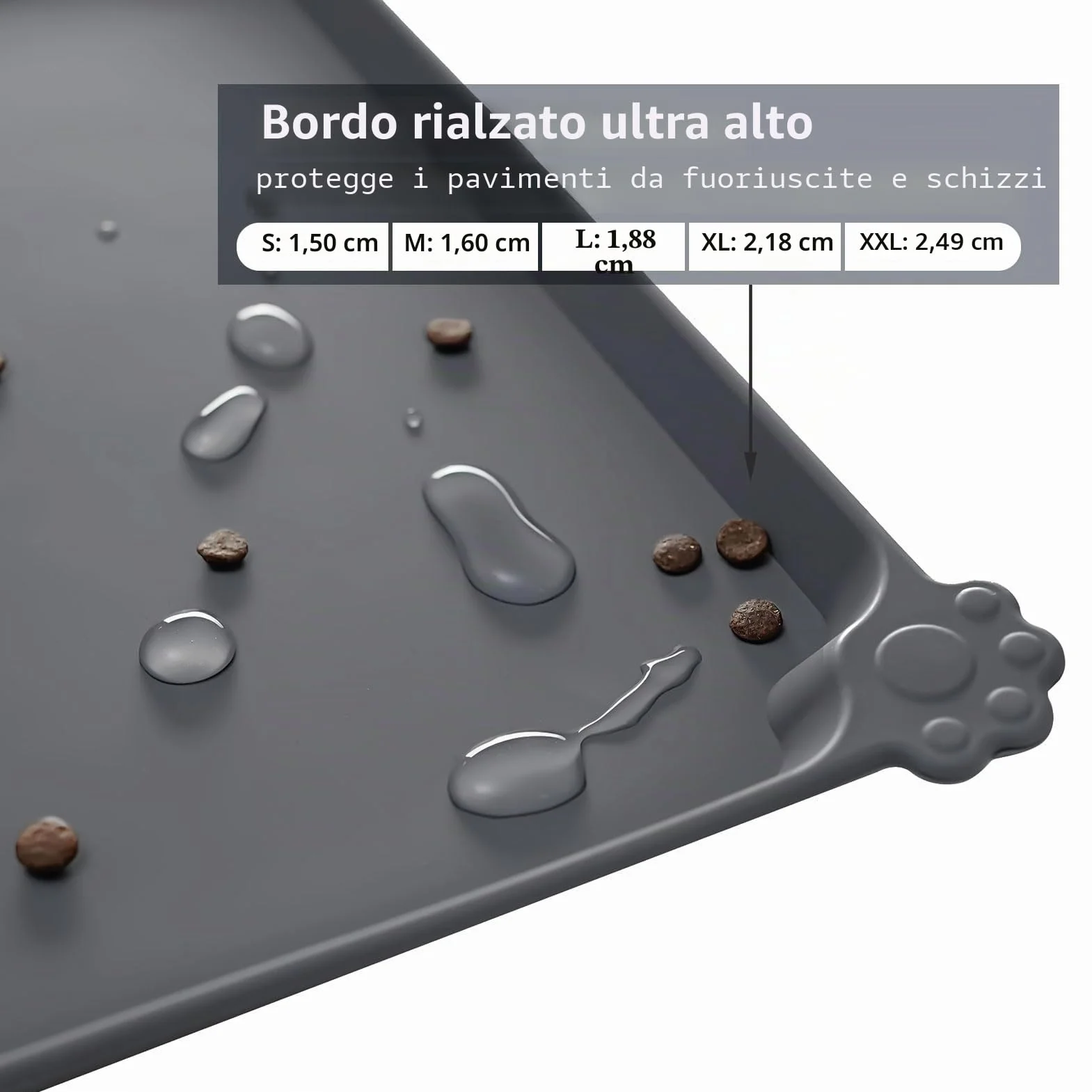 Reopet Tappetino per Cibo e Acqua in Silicone per Animali Domestici, Impermeabile con Bordi Rialzati Antispill, Placca per Ciotole Sia per Cani che per Gatti Disponibile in Diverse Dimensioni e Colori