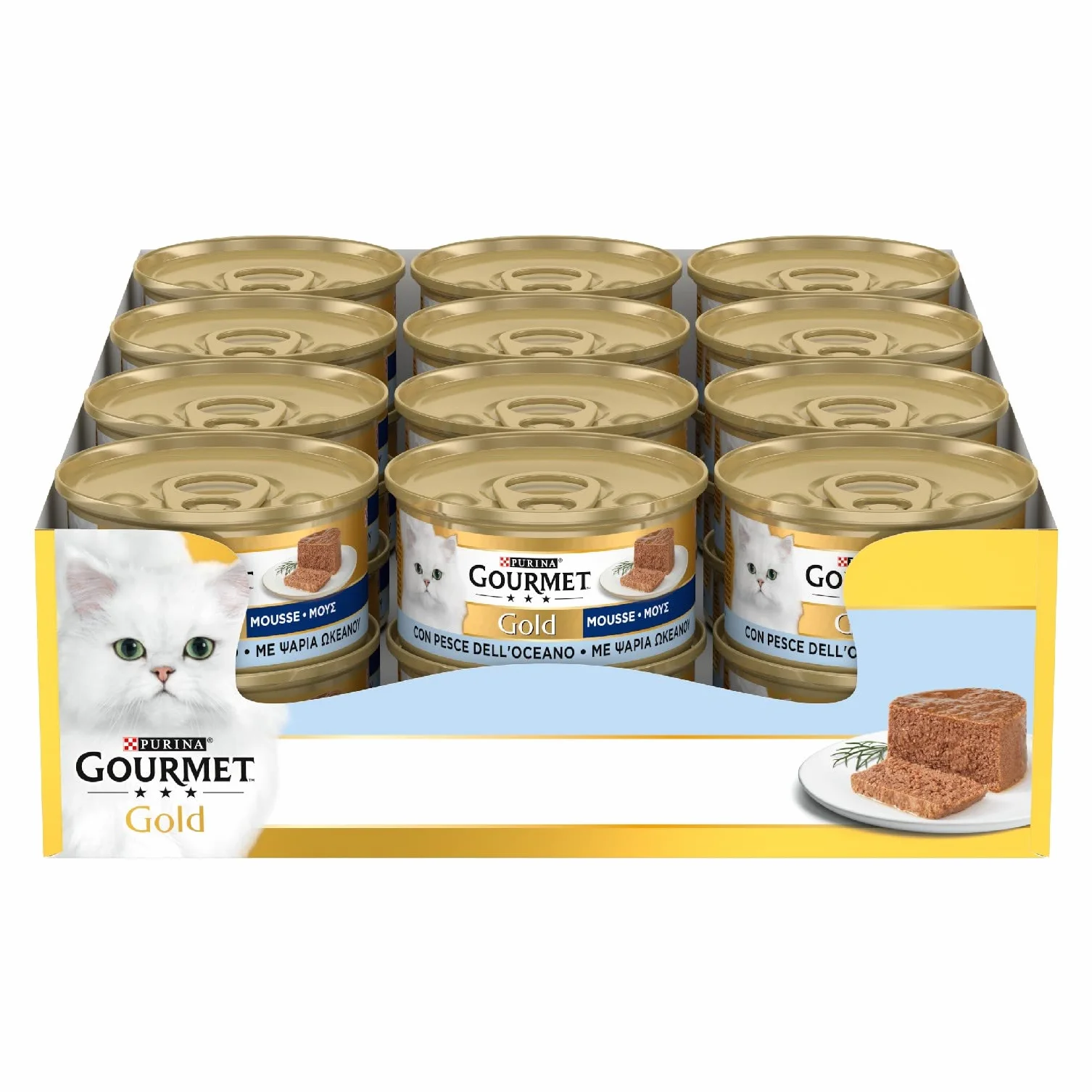 GOURMET Gold Mousse con Pesce dell'Oceano per Gatti Adulti, 24 x 85 g Cibo Umido