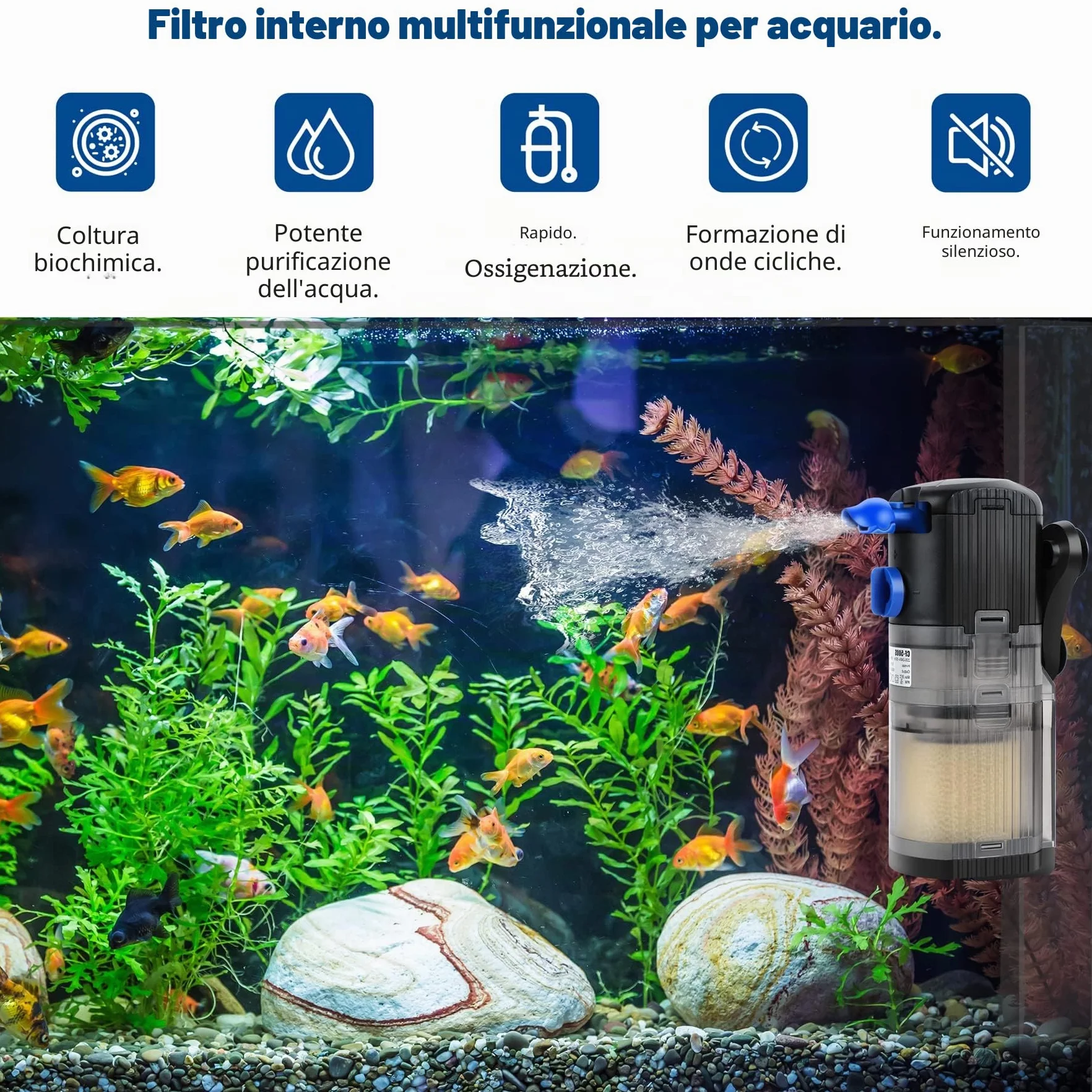 Forever Speed 3 in 1 Filtro Acquario Interno Flusso Regolabile Filtro per Acquario 500 L/H, Pompa Acquario per acquari da 40 a 120 L 8 W
