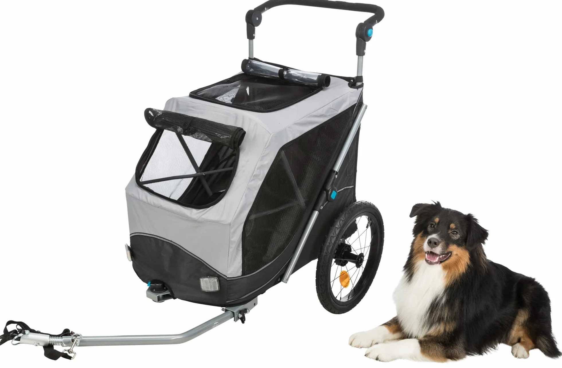 Trixie rimorchio Bici per Cani – Fino a 22 kg – 46 × 50 × 67 cm – rimorchio Pieghevole & Riflettente con guinzaglio di Sicurezza, Cuscino Integrato & Copertura Meteo