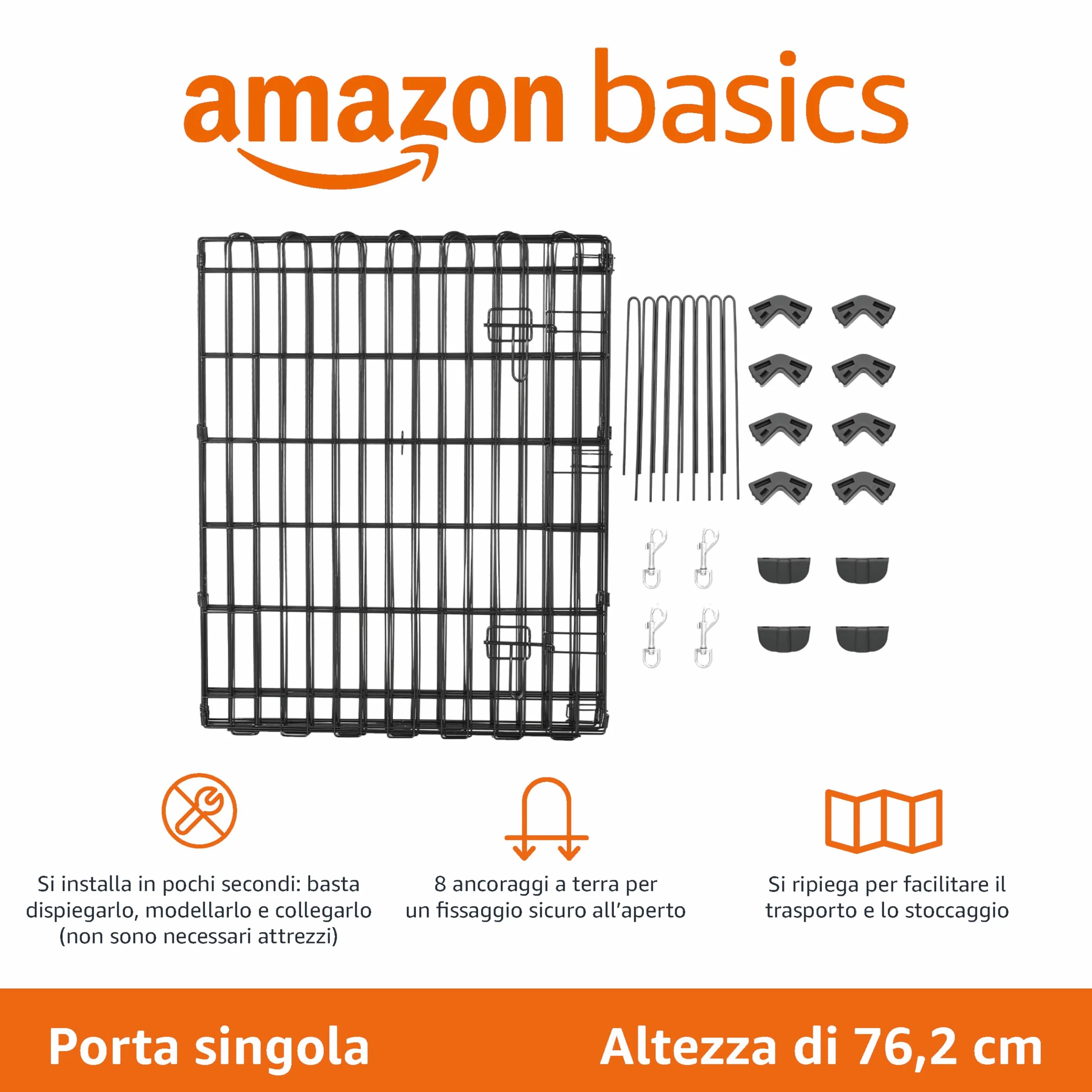 Amazon Basics Recinto Pieghevole in Metallo per Cani, 152.4 x 152.4 x 76.2 cm, Nero