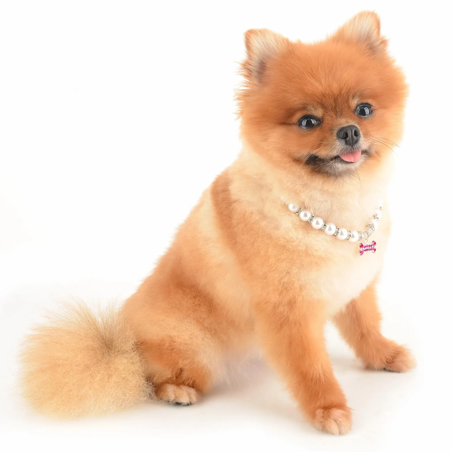 PAIDEFUL Collana per cani di piccola taglia con perline di perle e ciondolo osso diamante gioiello regolabile leggero rosa M