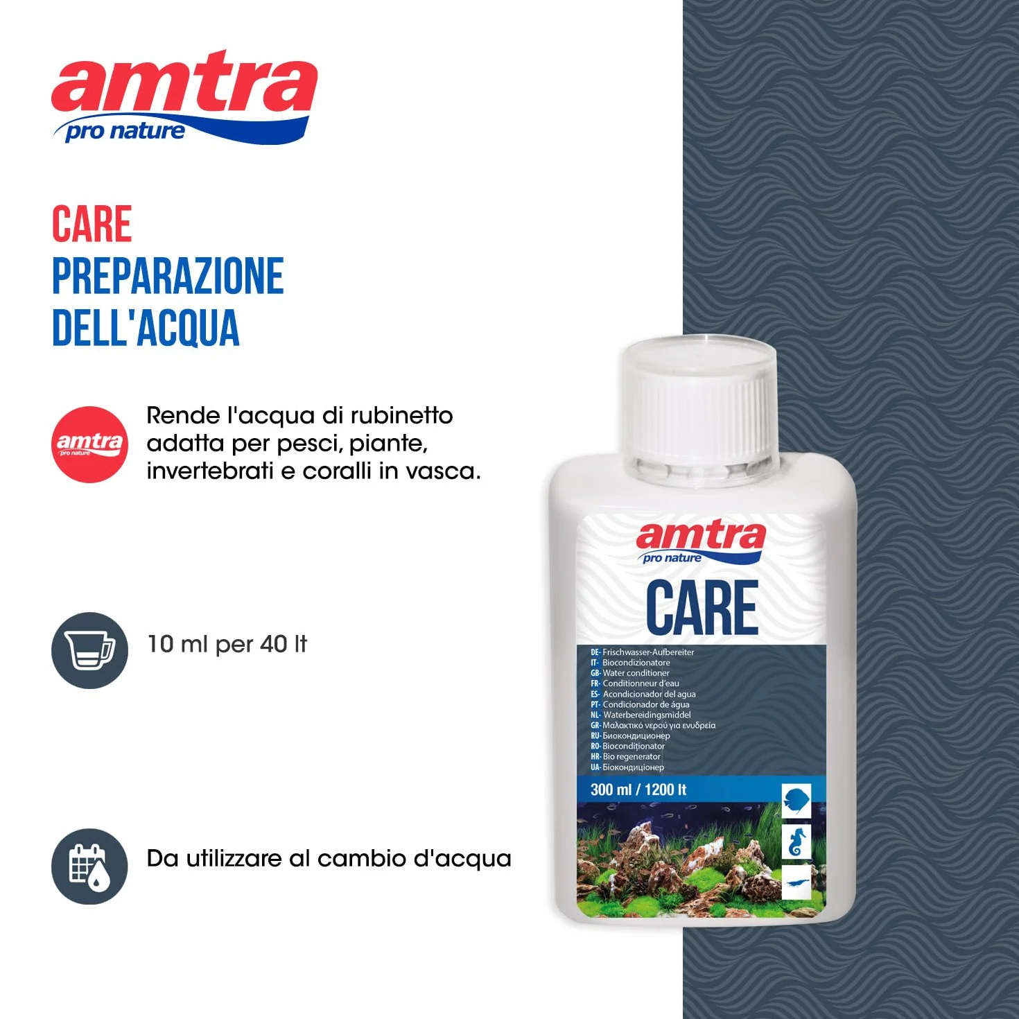 Amtra Care Biocondizionatore acquario dolce 300 ml elimina cloro metalli pesanti