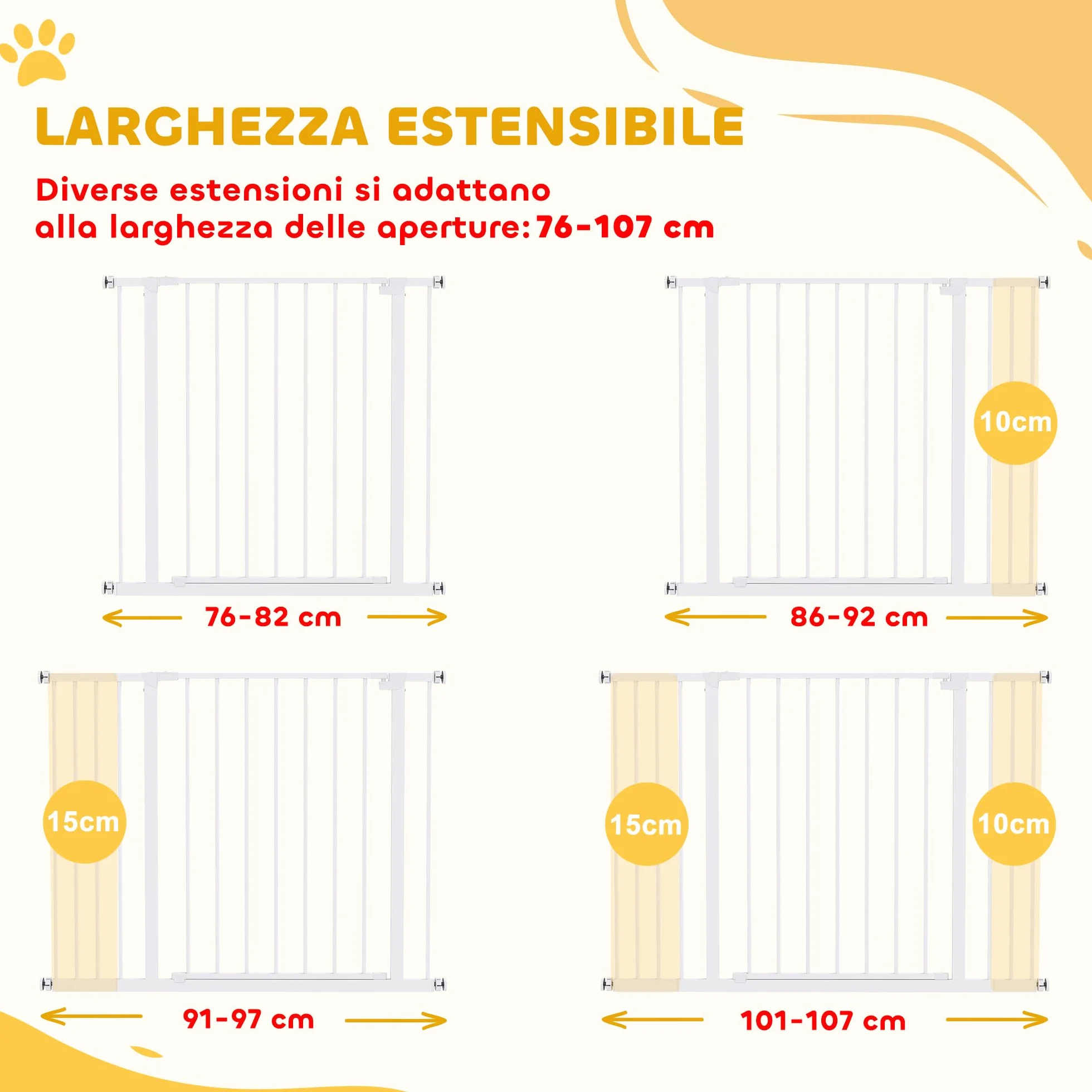 PawHut Cancellino per Cani Estensibile 76-107 cm Metallo Plastica Bianco