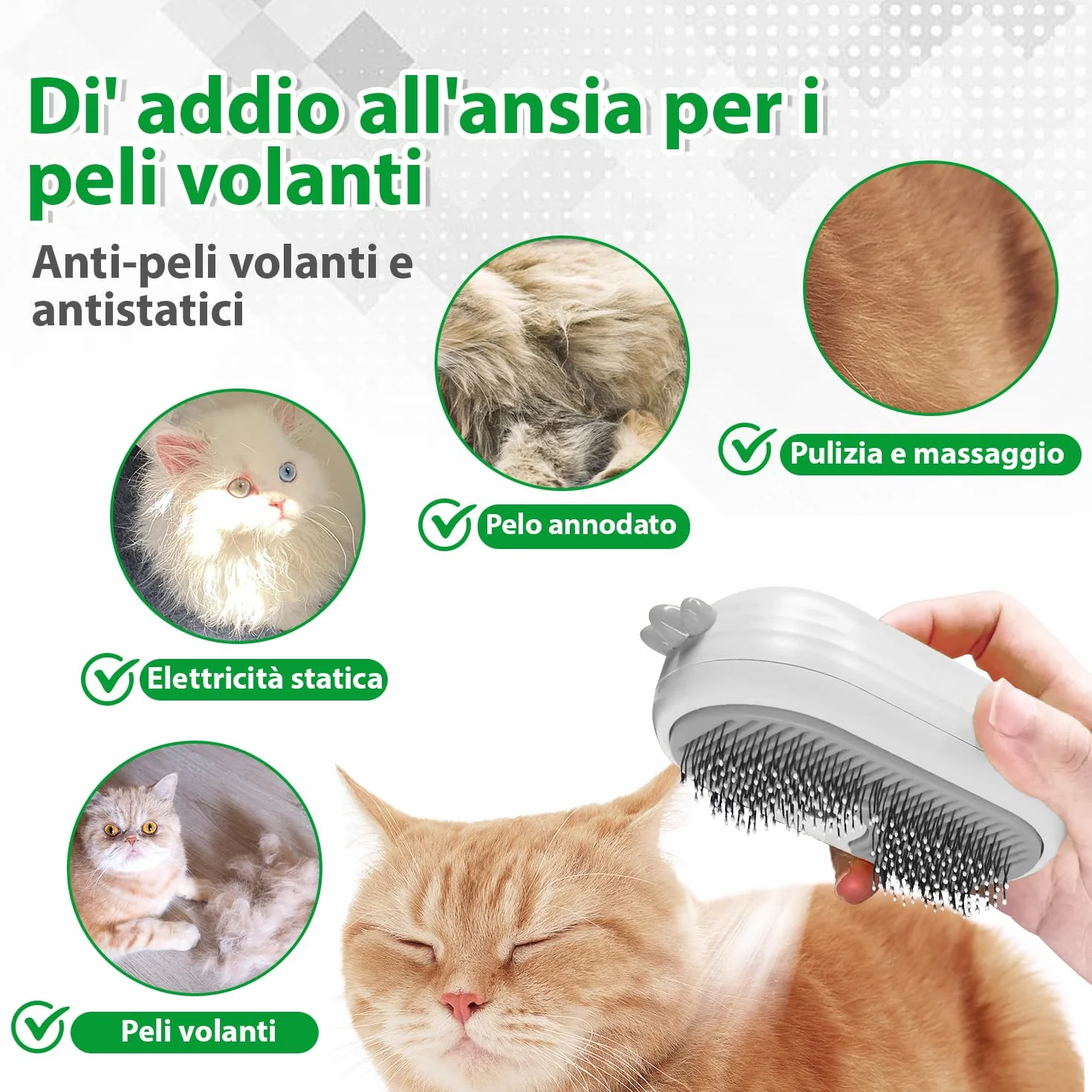 Spazzola a Vapore per Gatti Con Pulsante di Rilascio, Ricaricabile Spazzola Vapore per Peli Lunghi e Corti Gatti Cani Conigli, Autopulente per la Cura Della Muta Degli Animali Domestici