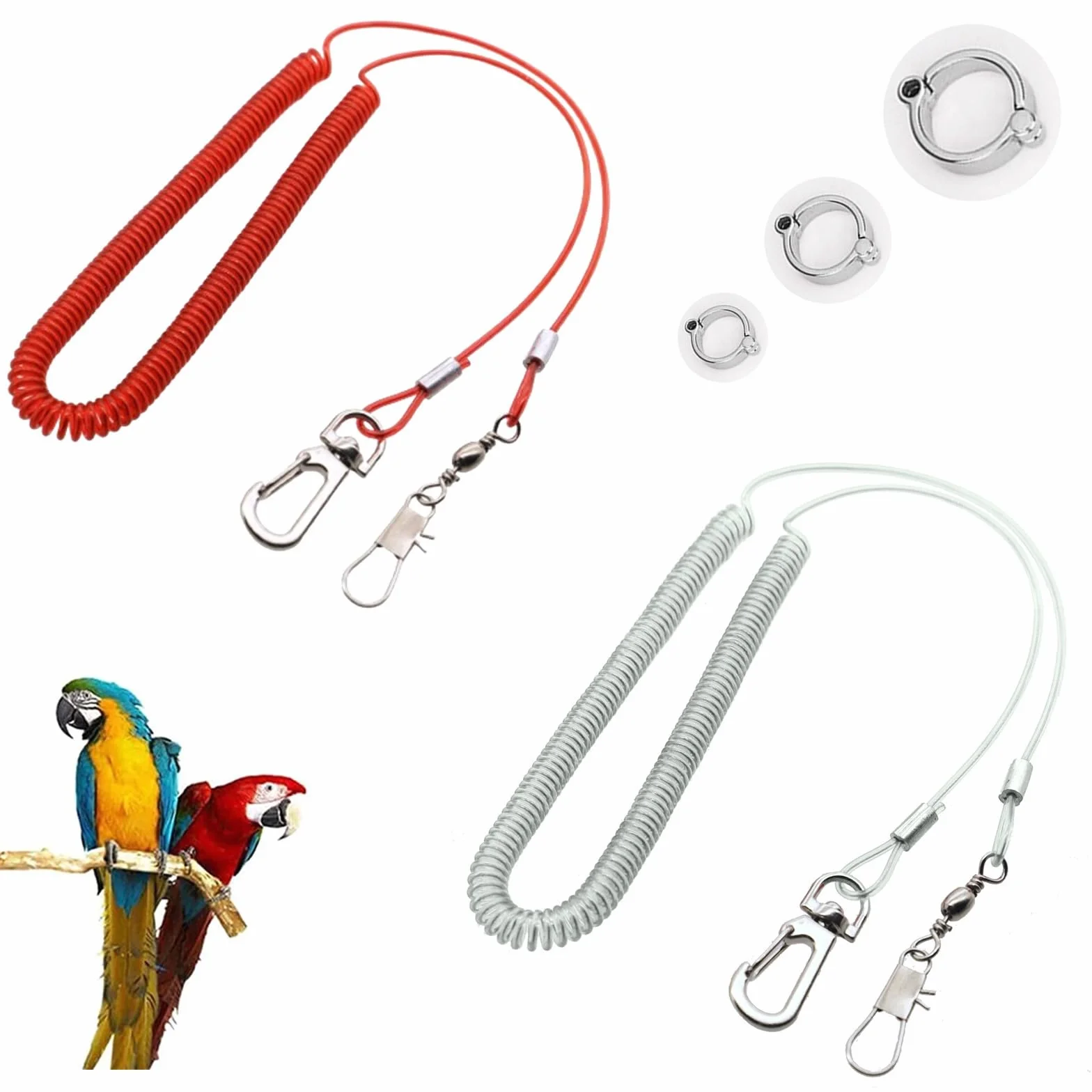 Corda Volante per Pappagallo,Guinzaglio per Uccelli,Imbracatura per Pappagallo,Catena da 5 m per Piede di Pappagallo,Corda Per Addestramento Al Volo per Uccelli,(2 Pezzi) (Bianco e rosso)