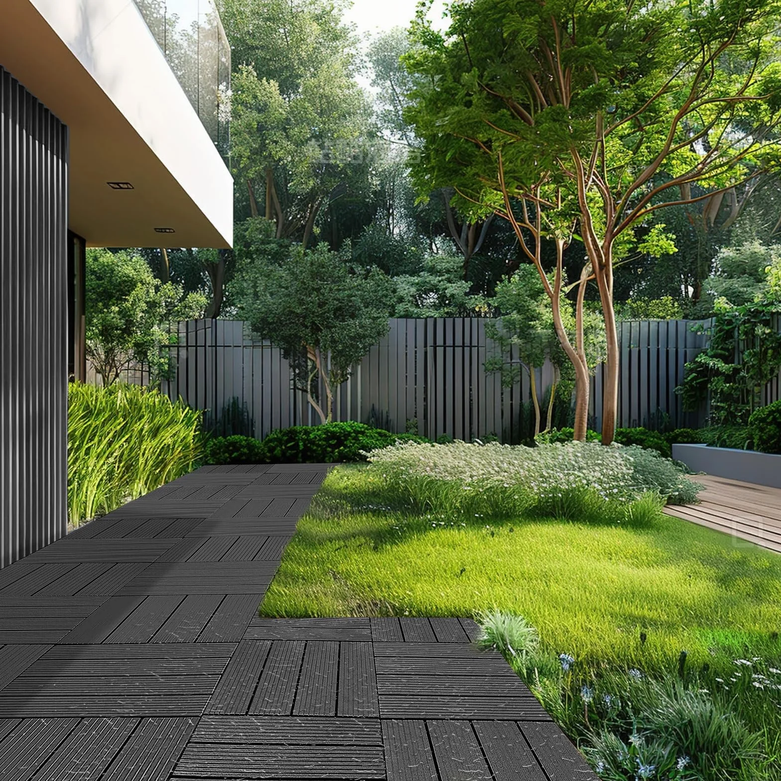 VEVOR Piastrelle per Patio ad Incastro 36 Pezzi 300 x 300 x 20 mm, Piastrelle Impermeabile in Plastica, Piastrelle per Tutte Le Condizioni Atmosferiche, per Portico Piscina Cortile, Grigio Scuro
