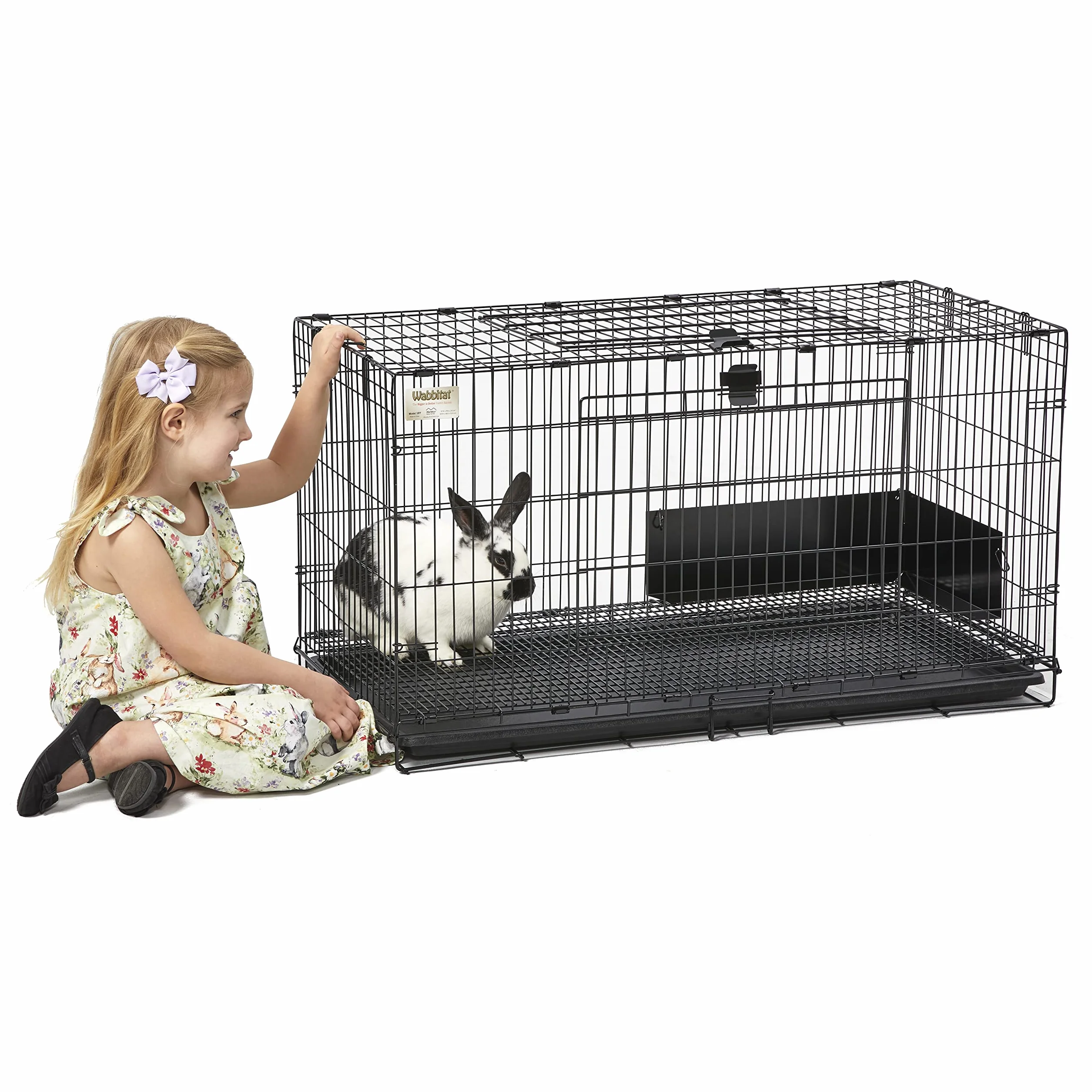 MidWest Homes for Pets Gabbia per conigli pieghevole, lunga 93,98 cm, con griglia per pavimento da 1,27 cm e vassoio in plastica rimovibile, nero, modello 157