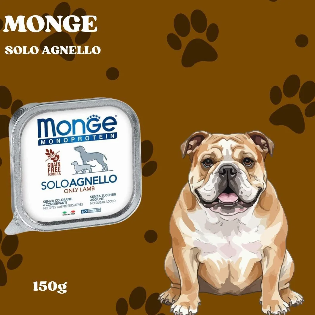 Monge Monoprotein umido cane gusto SOLO AGNELLO formula grainfree | 12 vaschette da 150 grammi l'una.