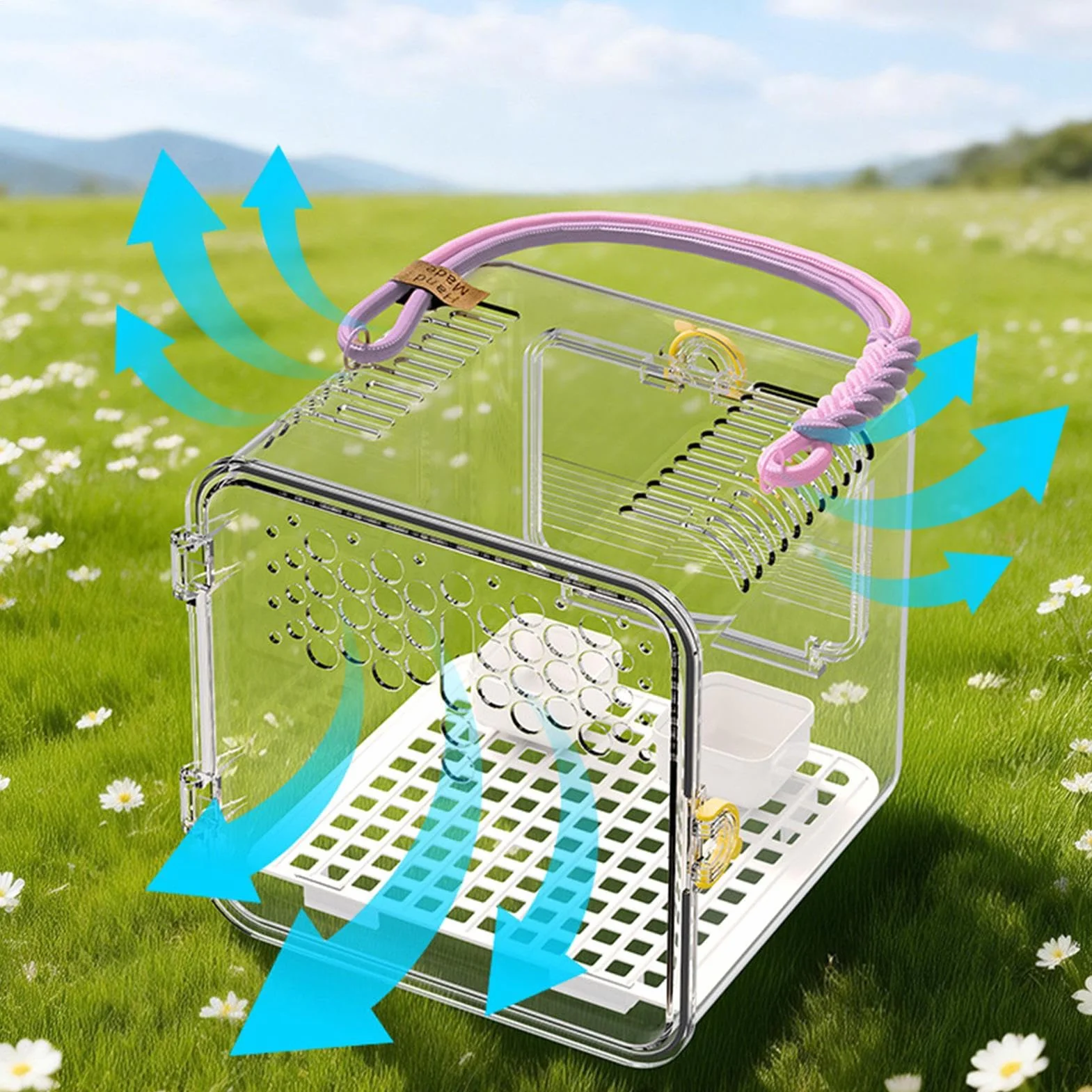 Transparent Bird Carrier - 7.87 Inches Portable Breathable Travel Cage | Nylon PET Parakeet Box For Conures Canaries Cockatiels Hamsters Outdoor Park Trips