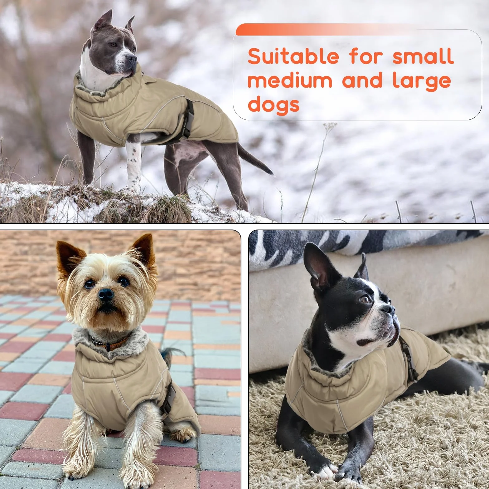 PUMYPOREITY Cappotto Invernale Impermeabile per Cani di Taglia Grande, Riflettente, Khaki, 2XL