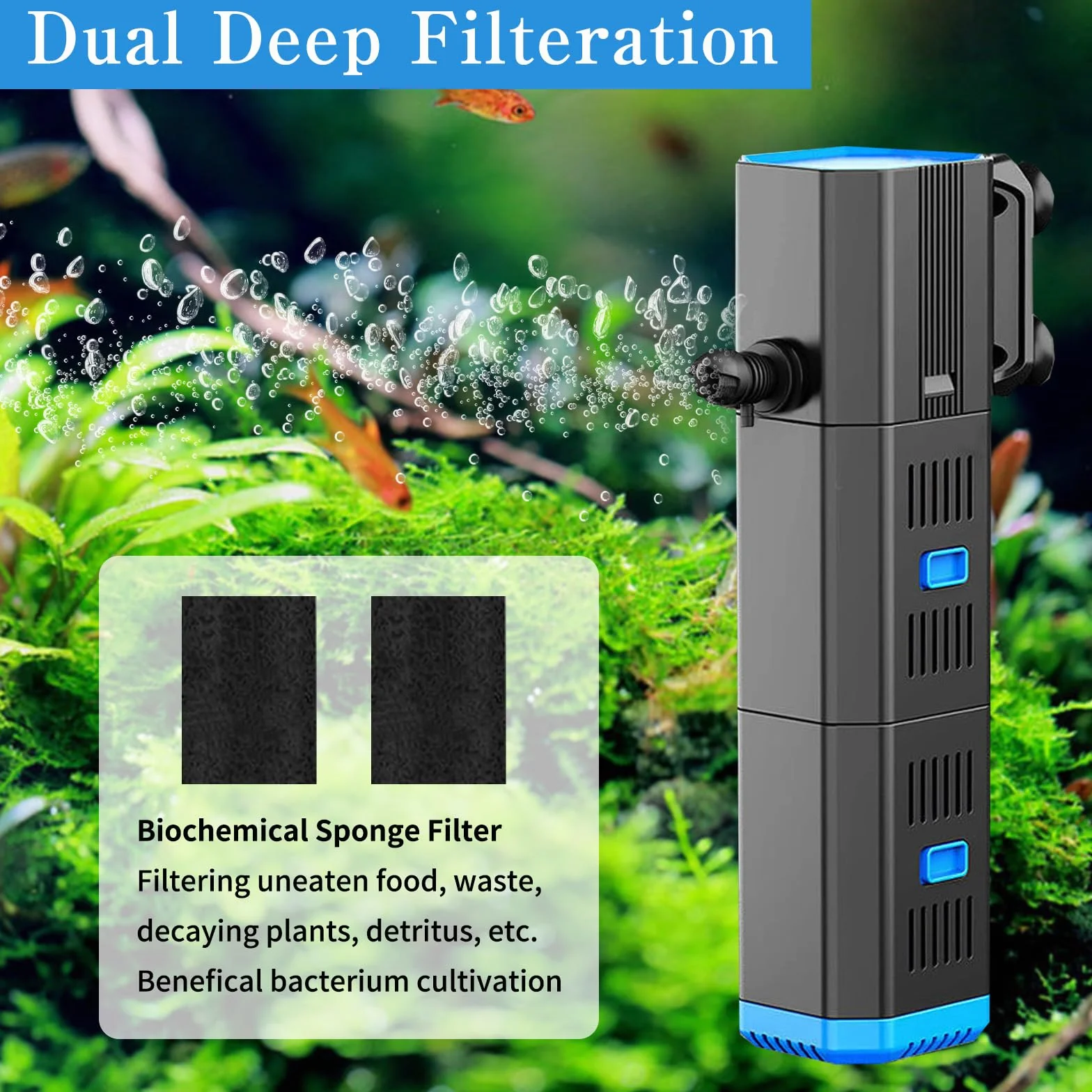 Filtro per Acquario,Pompa per Acquario 4 in 1 con Filtro,Filtro Acquario,Pompa Filtro per Acquario,Pompa Acquario,Regolabile 500 l/h,per Acquari 30 L-120 l