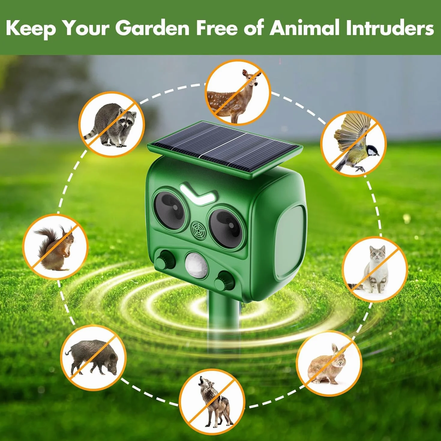 Repellente per Gatti, Dissuasori per Piccioni, 2025 Nuovo Ultrasuoni Solare Repeller per Piccioni,Uccelli,Cani,Topi,Volpi, Ultrasound per Animali
