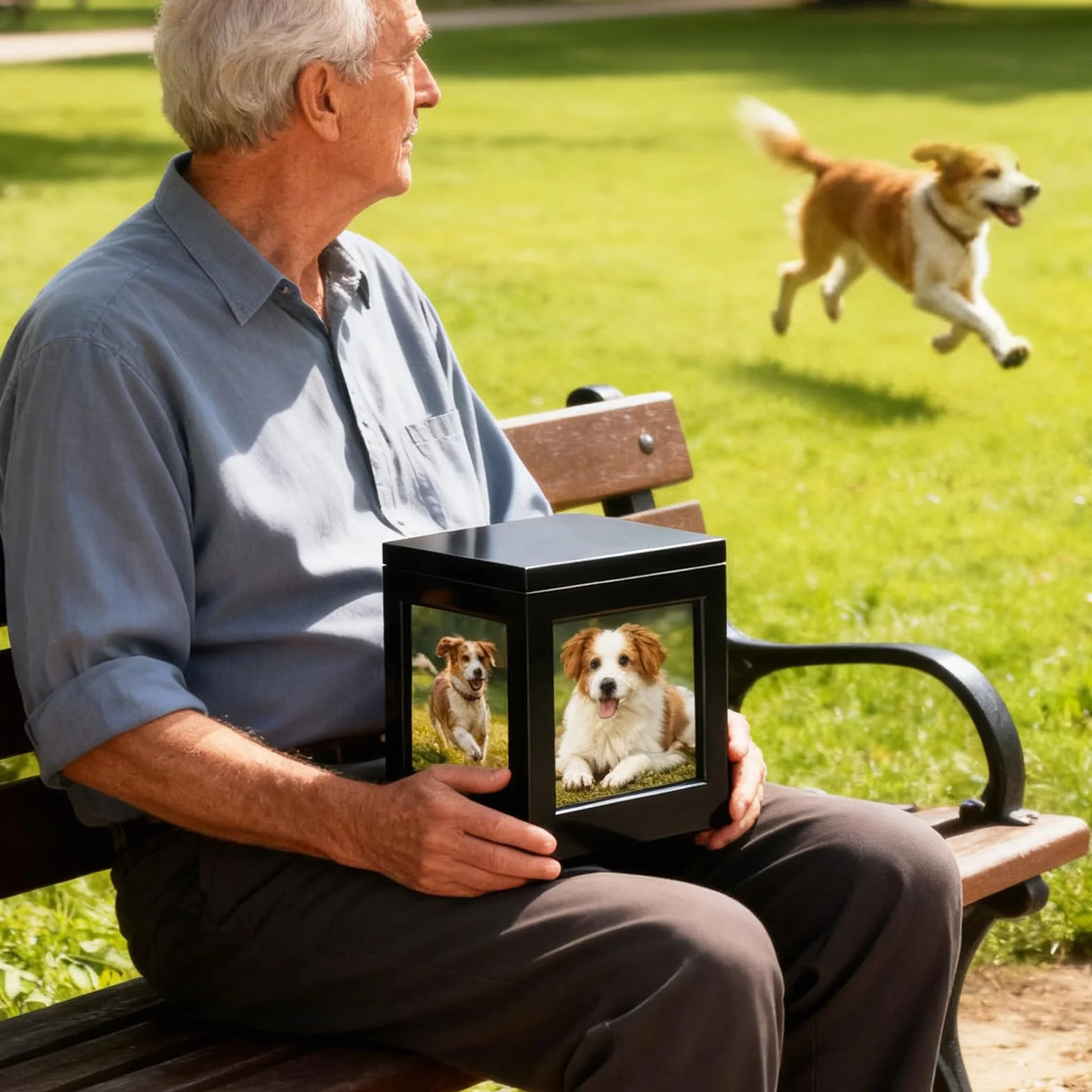 Urna per Ceneri Cane o Gatto, Urna per Animali Domestici con Cornice Portafoto Souvenirs Grande Scatola in Legno Souvenir Urne Funerarie Animali Regalo Commemorativo