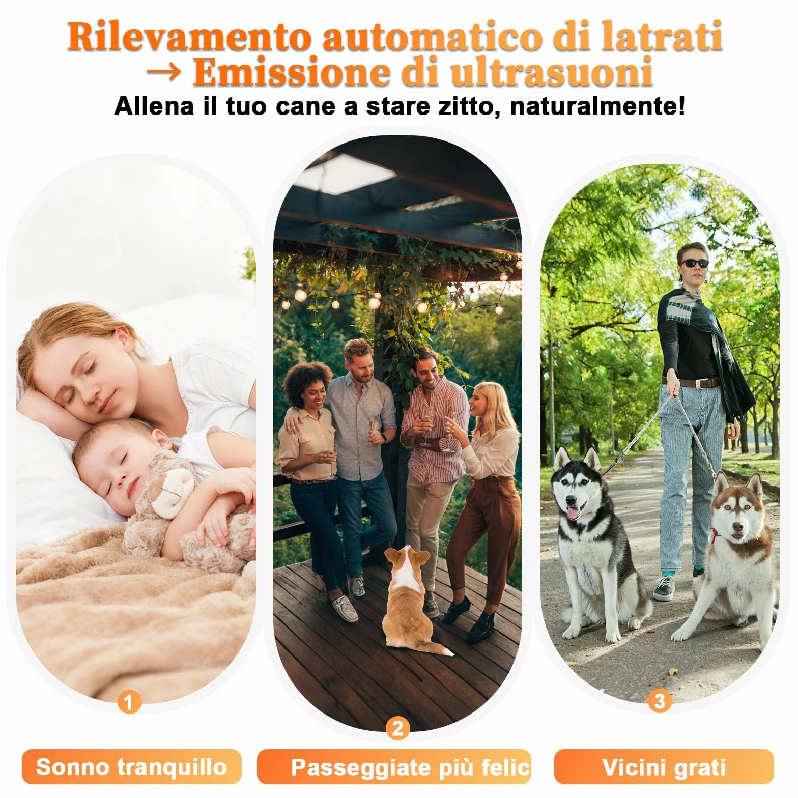 Dispositivo Antiabbaio per Cani Ultrasuoni - Ultrasuoni per Cani Ferma Abbaio Automatico con 5 modalità Frequenza, 3 Portate, Interno/Esterno Efficace