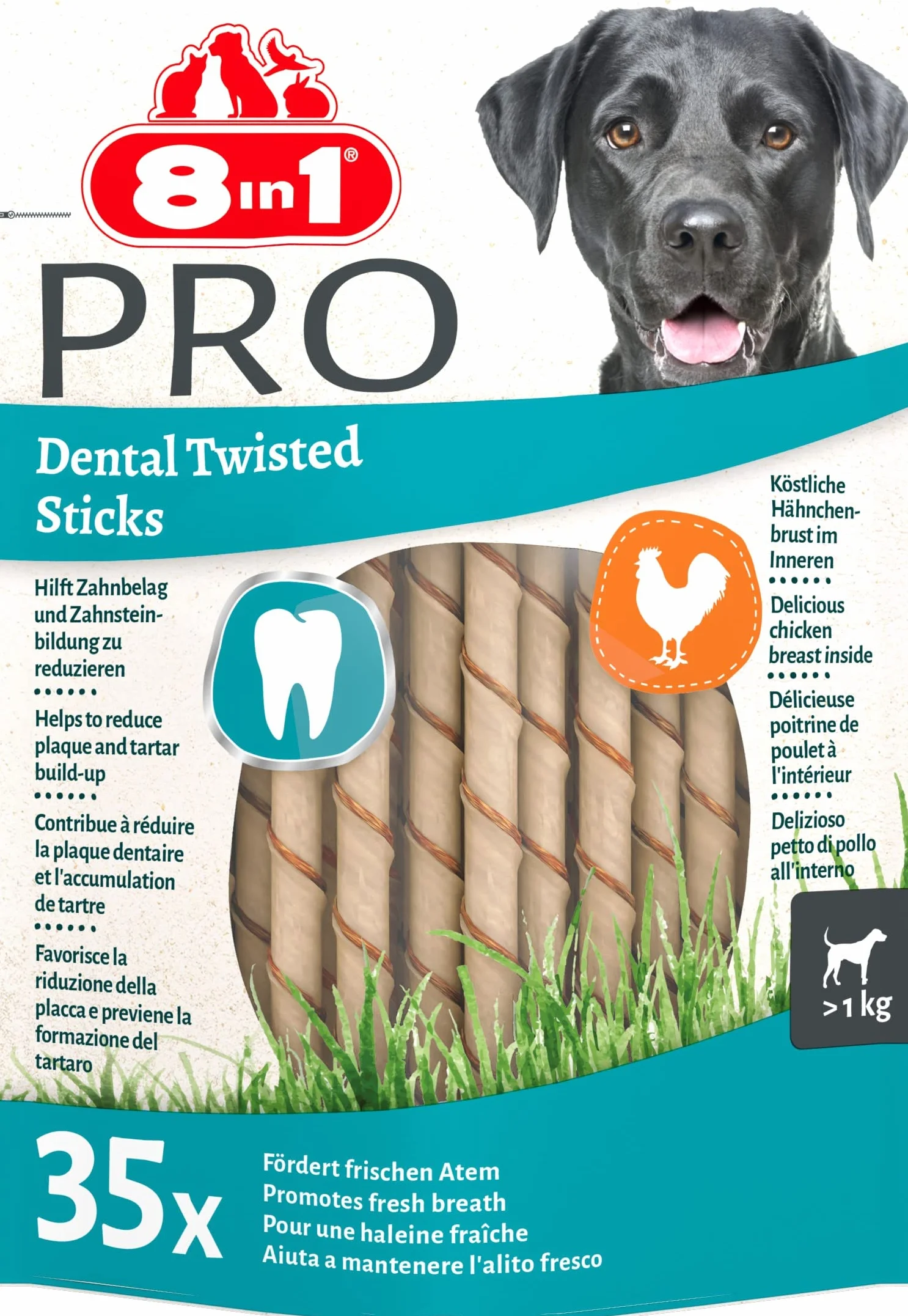 8in1 Pro Dental Twisted Sticks - Bastoncini da Masticare Sani per Cani per la Cura dei Denti, 35 Pezzi
