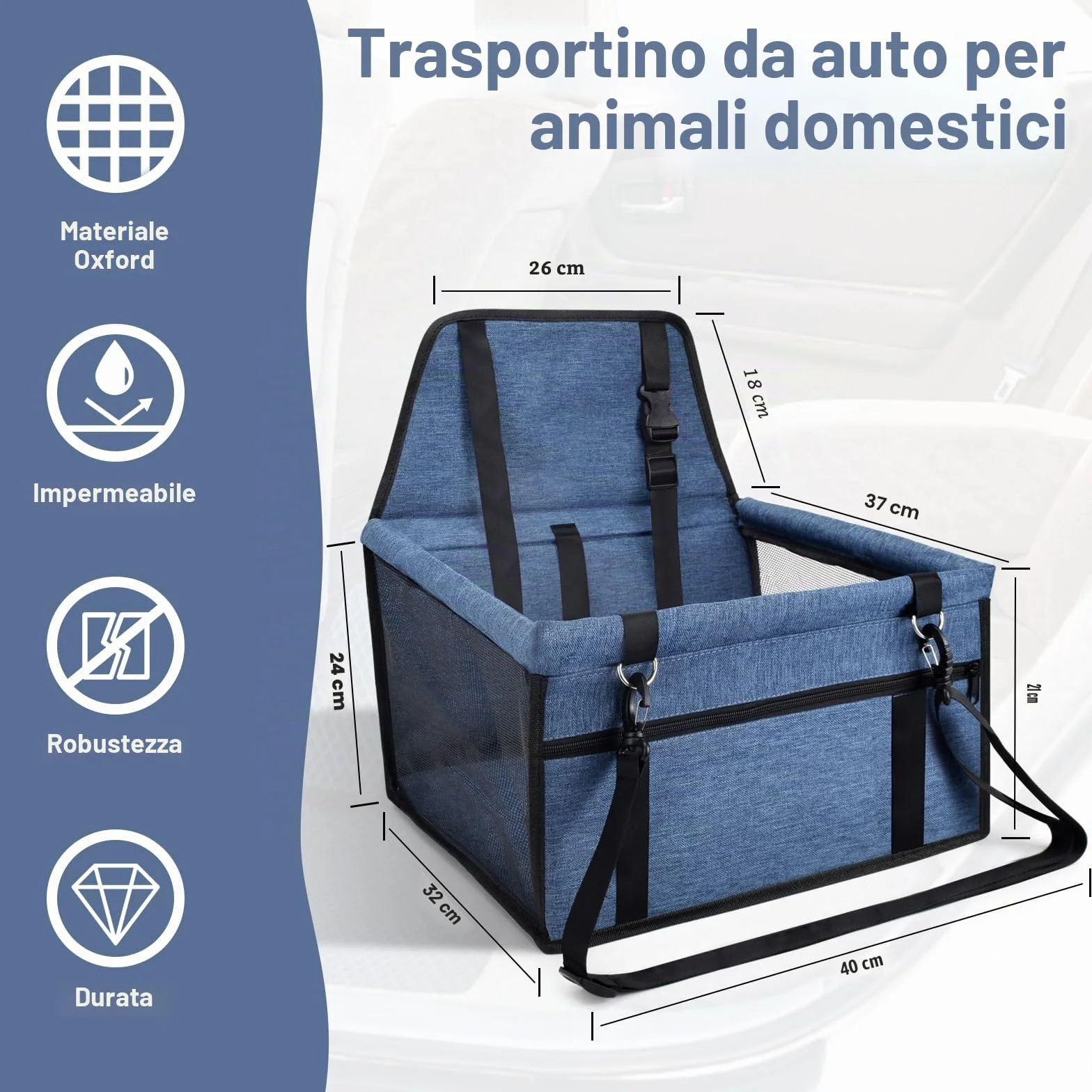 CIMOYBAI Seggiolino auto extra stabile per cani piccola media taglia pieghevole blu navy