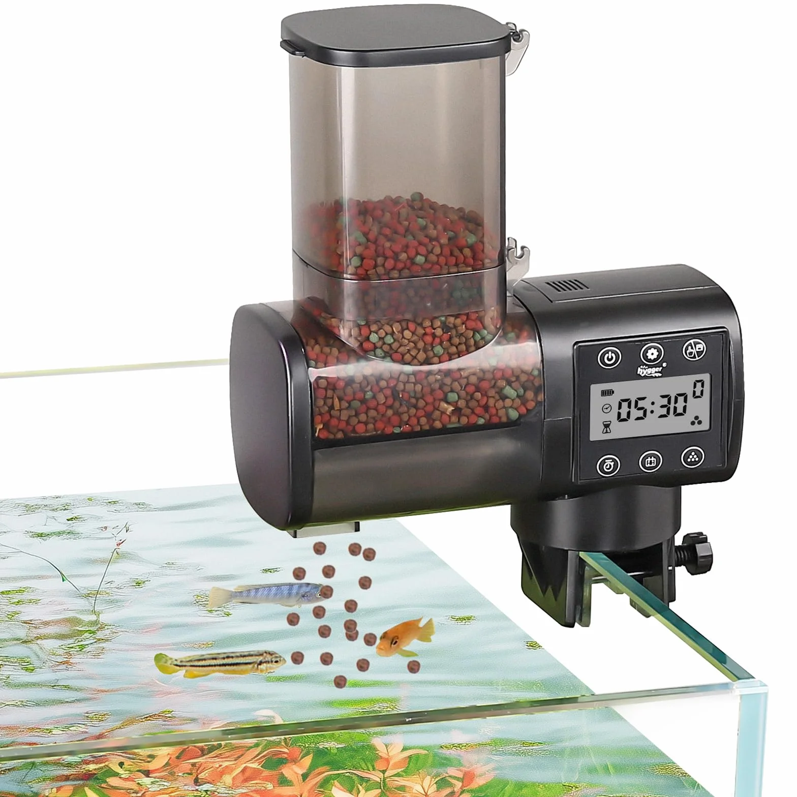 hygger Mangiatoia Automatica Acquario Pesci,500ml Alimentatore Automatico per Acquario con Display LCD Controller, Automatic Fish Feeder for Weekend Holiday(Battery Not Included)