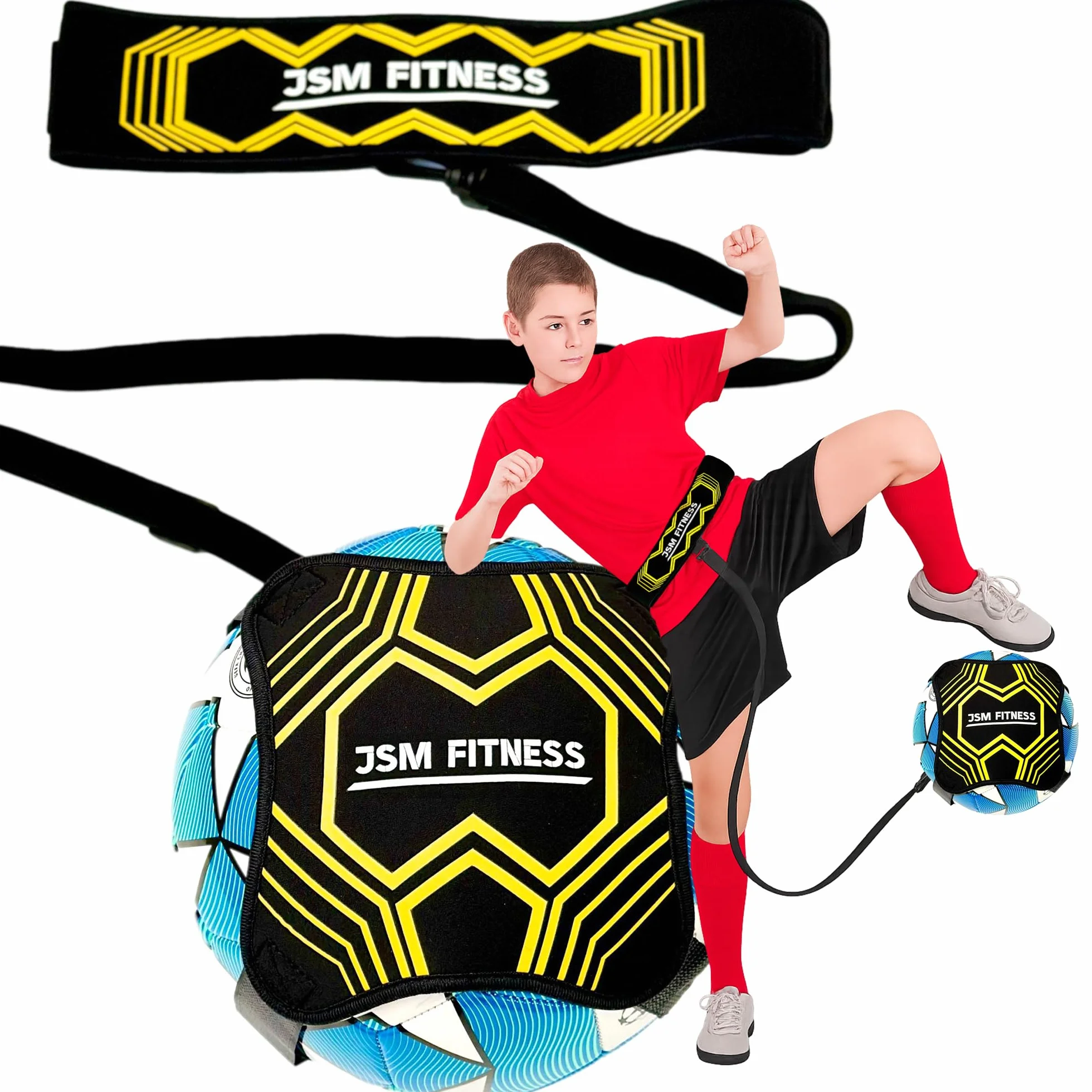 Elastico 360 Gradi Fascia per Trainer Calcio - Kit Allenamento Calcio con Cintura Regolabile - Trainer da Calcio con Pallone Rotazione Completa per Bambini