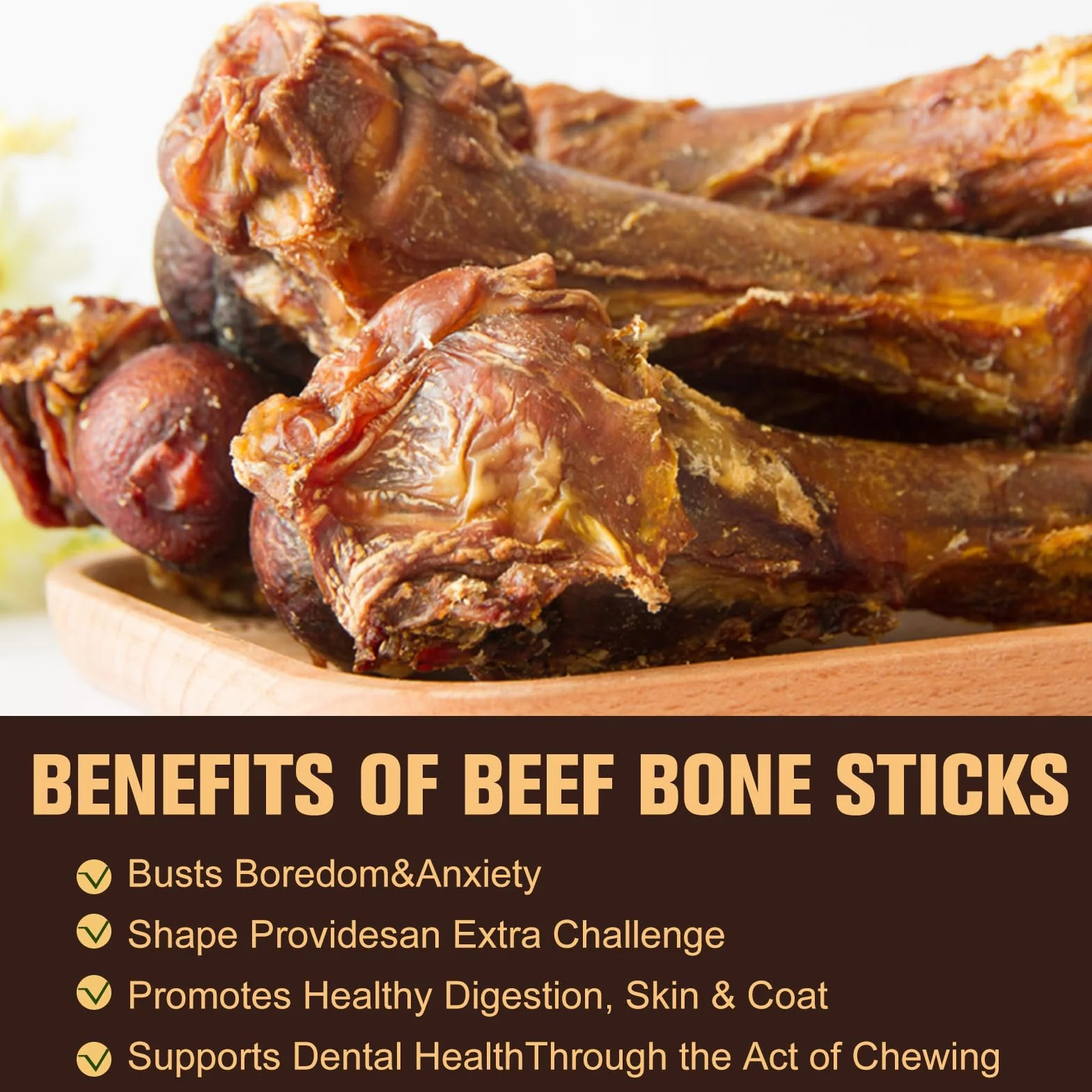 Manzo Osso masticabile per cani, Naturali Bisonte stick per la pulizia dei denti, Snack premio Ossa da masticativo per Cani Piccoli e Medi, Completamente Digestibili - Texture Croccante e Duratura (1)