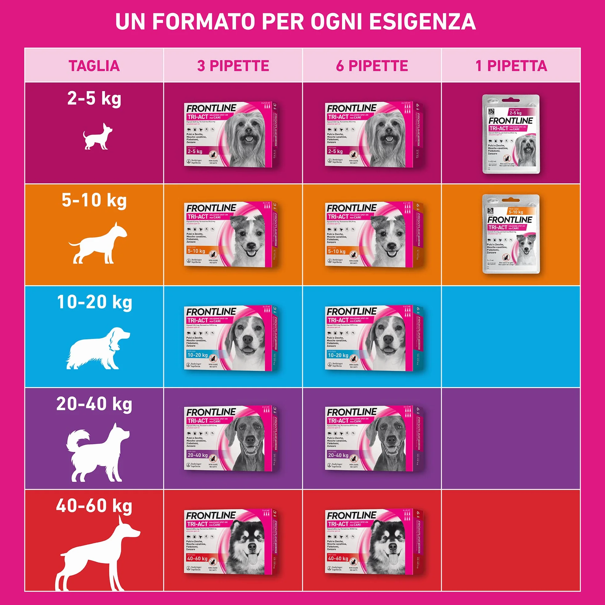 Frontline Triact 6 Pipette Cane L (20-40Kg) Antiparassitario Lunga Durata Protegge da Pulci Zecche Zanzare Pappataci Leishmaniosi