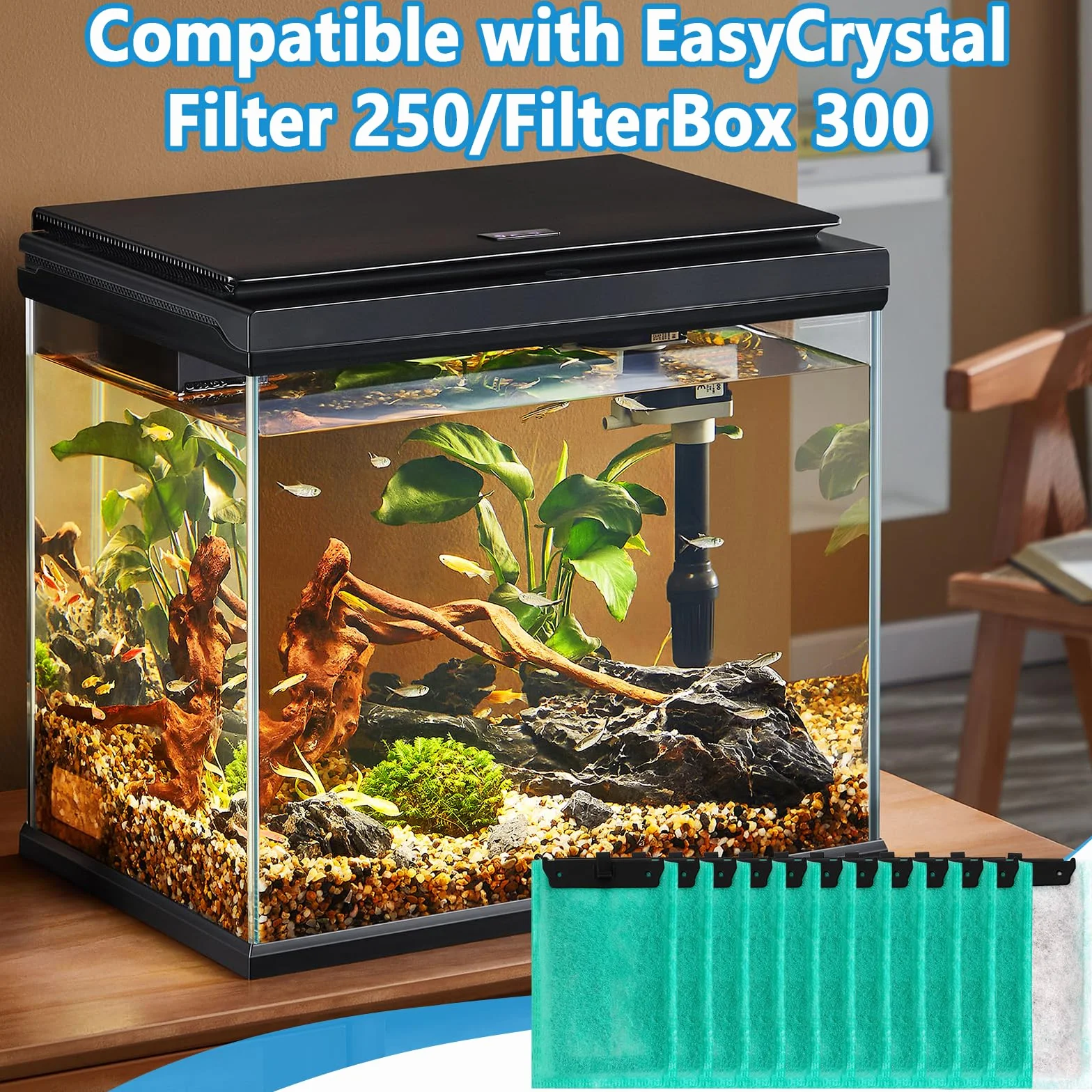 Set di cartucce filtro per acquari compatibile con Tetra EasyCrystal Aquarium C250 e C300, include 12 filtri a carbone attivo e 5 filtri in schiuma