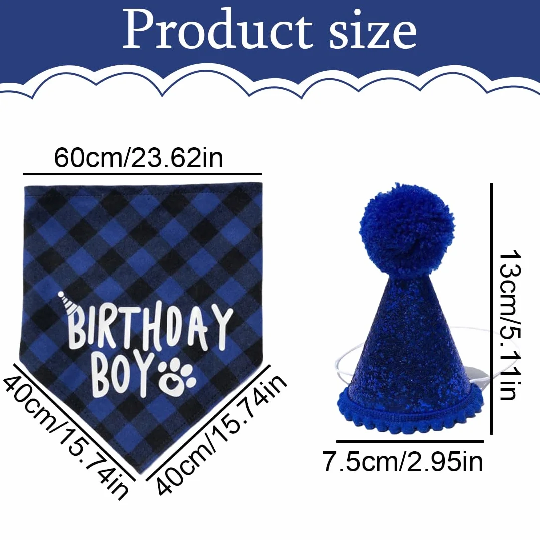 Set Compleanno Cane 3 Pezzi Bandana Cappello 8 Numeri Bling Adesivi Regalo Decorazioni Blu