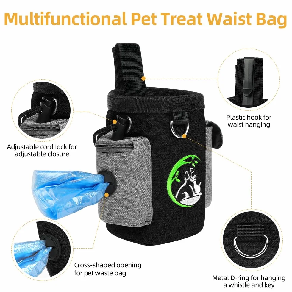 Portapremietti per Cani, Portasnack Cane, Sacchetto Addestramento Cani, Marsupio Premi Cane, con Fibbia, Cintura Regolabile e Sonaglio per Addestramento (Nero)