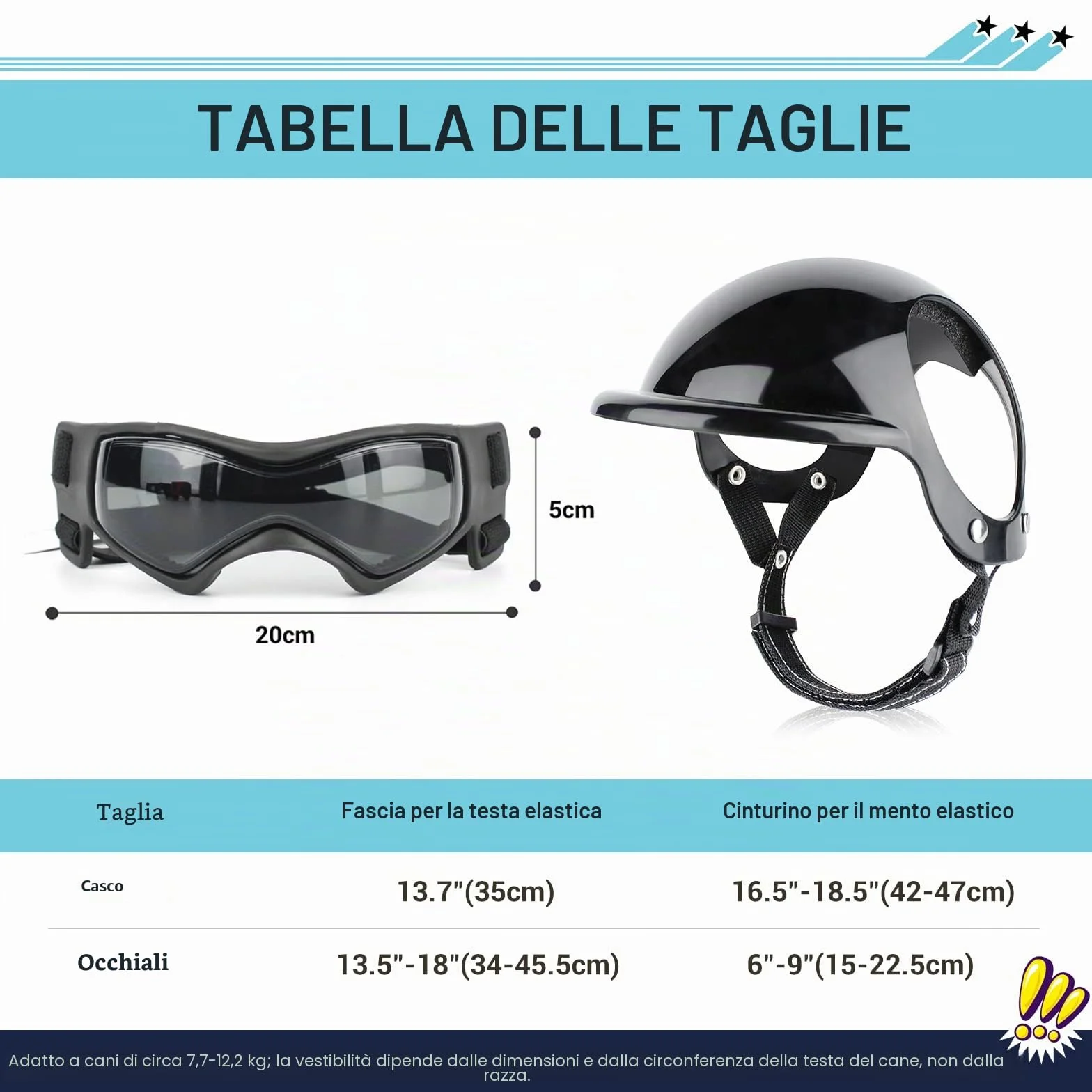 NAMSAN Occhiali anti UV per cani con casco per animali domestici, antivento, per cani di taglia piccola/media
