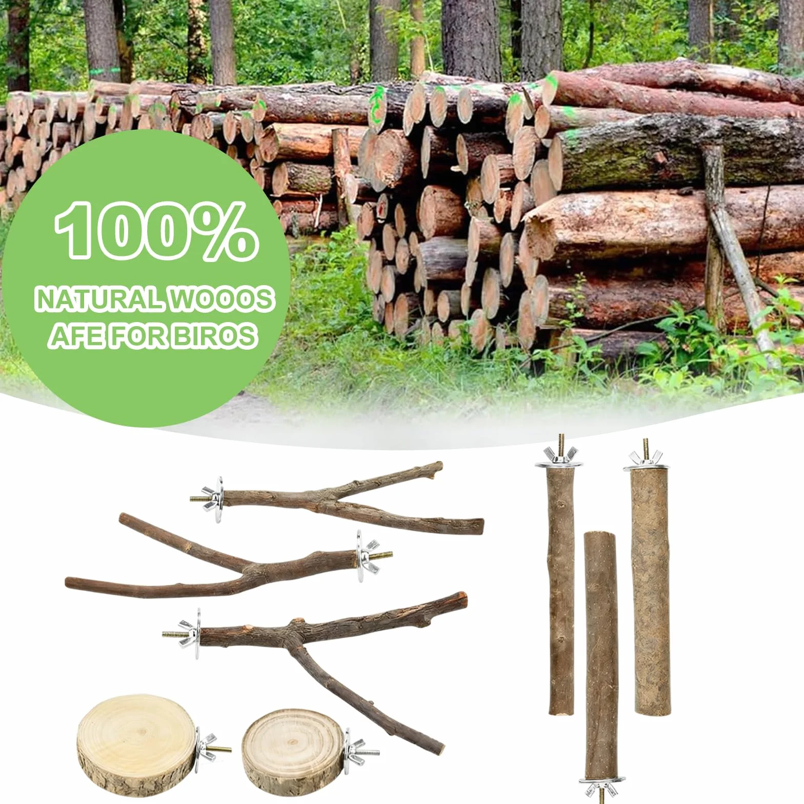 Posatoi per uccelli in legno naturale set di 8